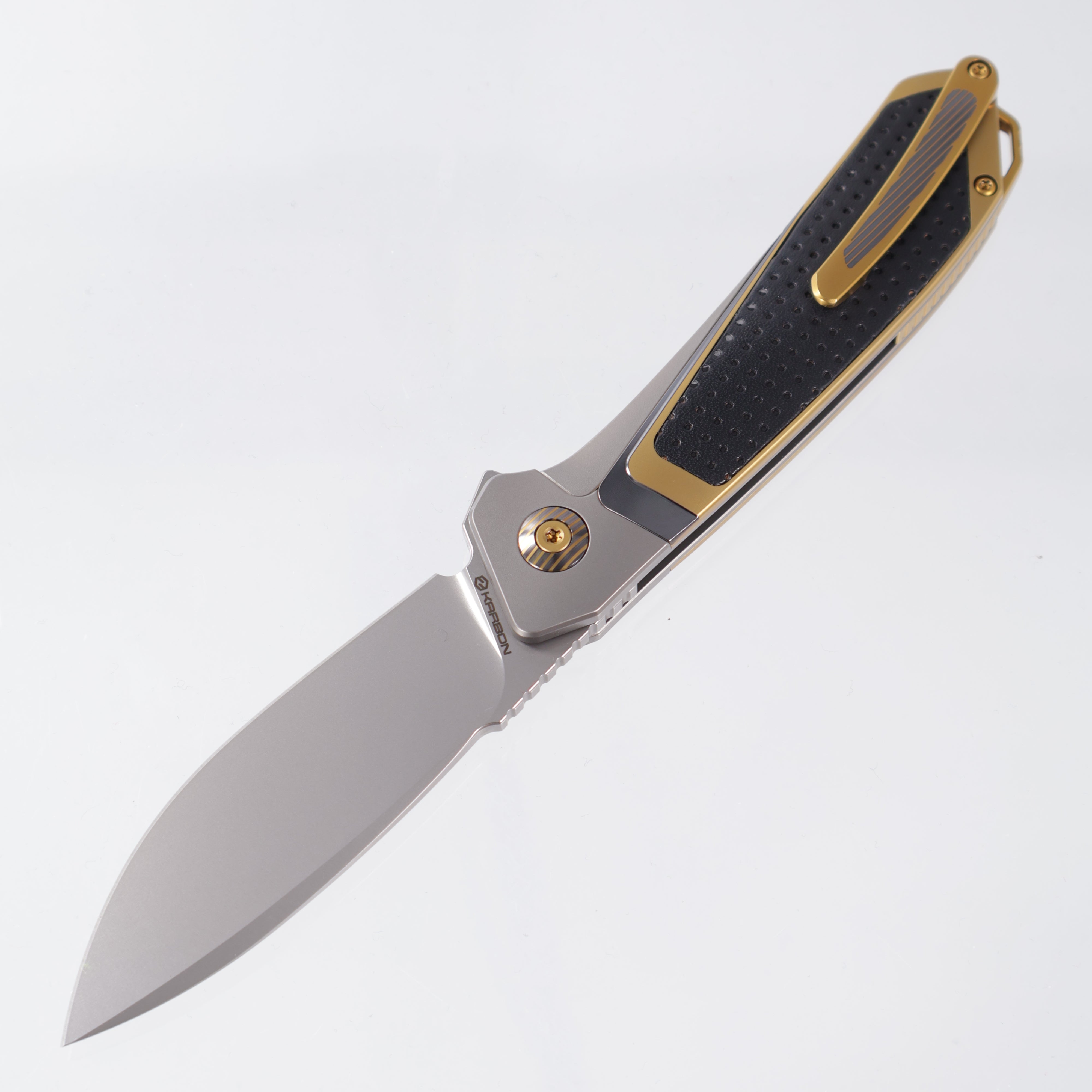 Karbon Smokeshow - M390 Bead Blasted - Ti & Leather - KARB122