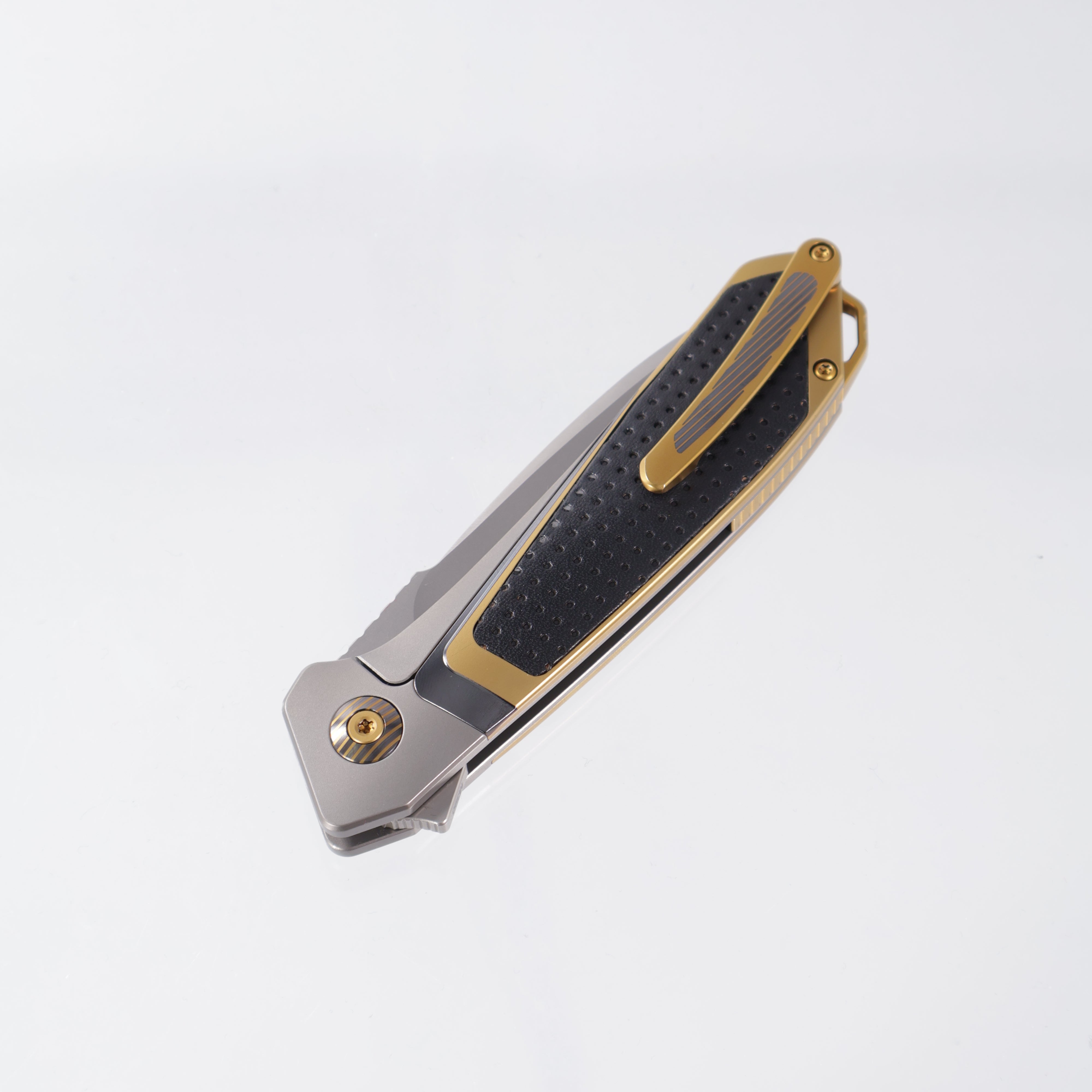 Karbon Smokeshow - M390 Bead Blasted - Ti & Leather - KARB122