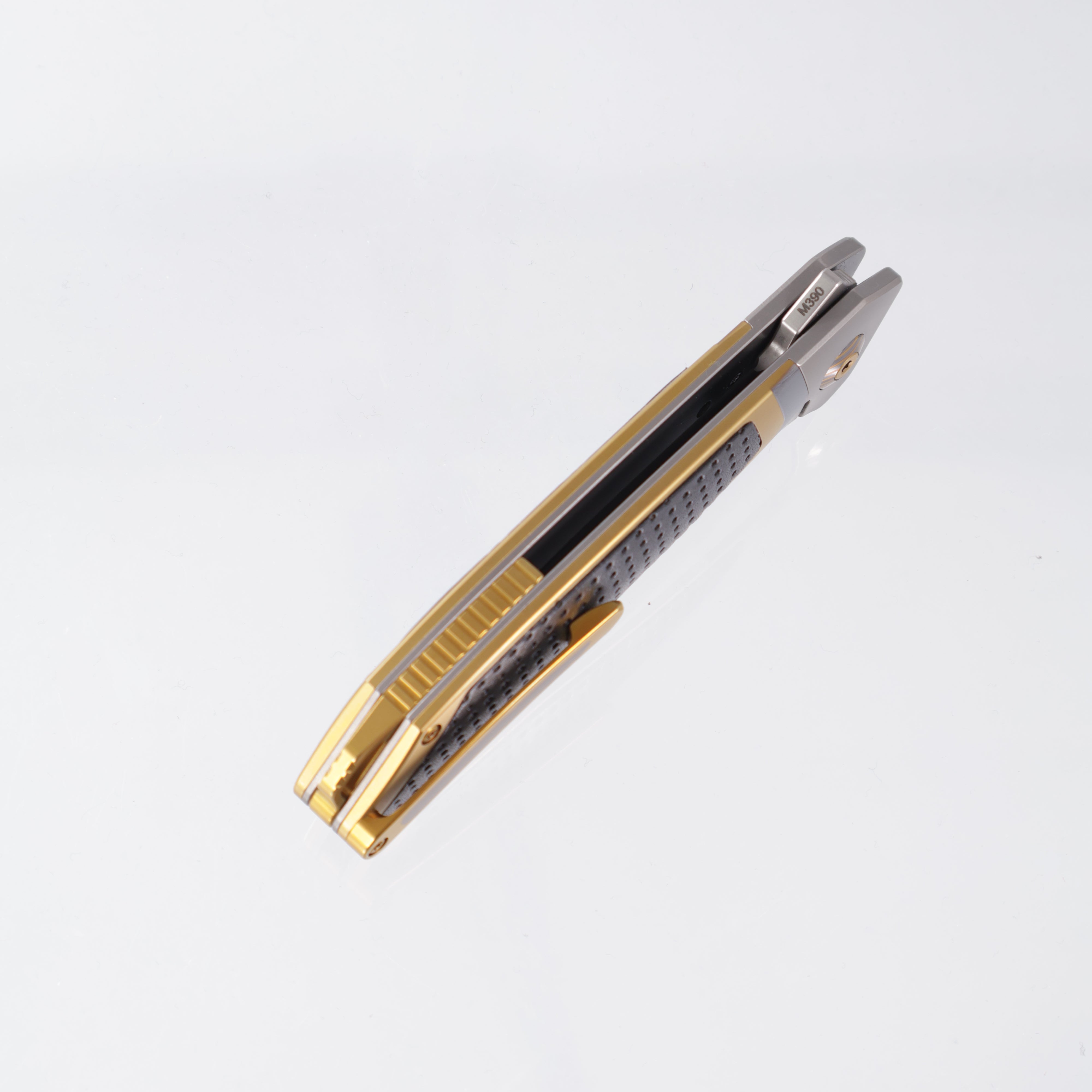 Karbon Smokeshow - M390 Bead Blasted - Ti & Leather - KARB122