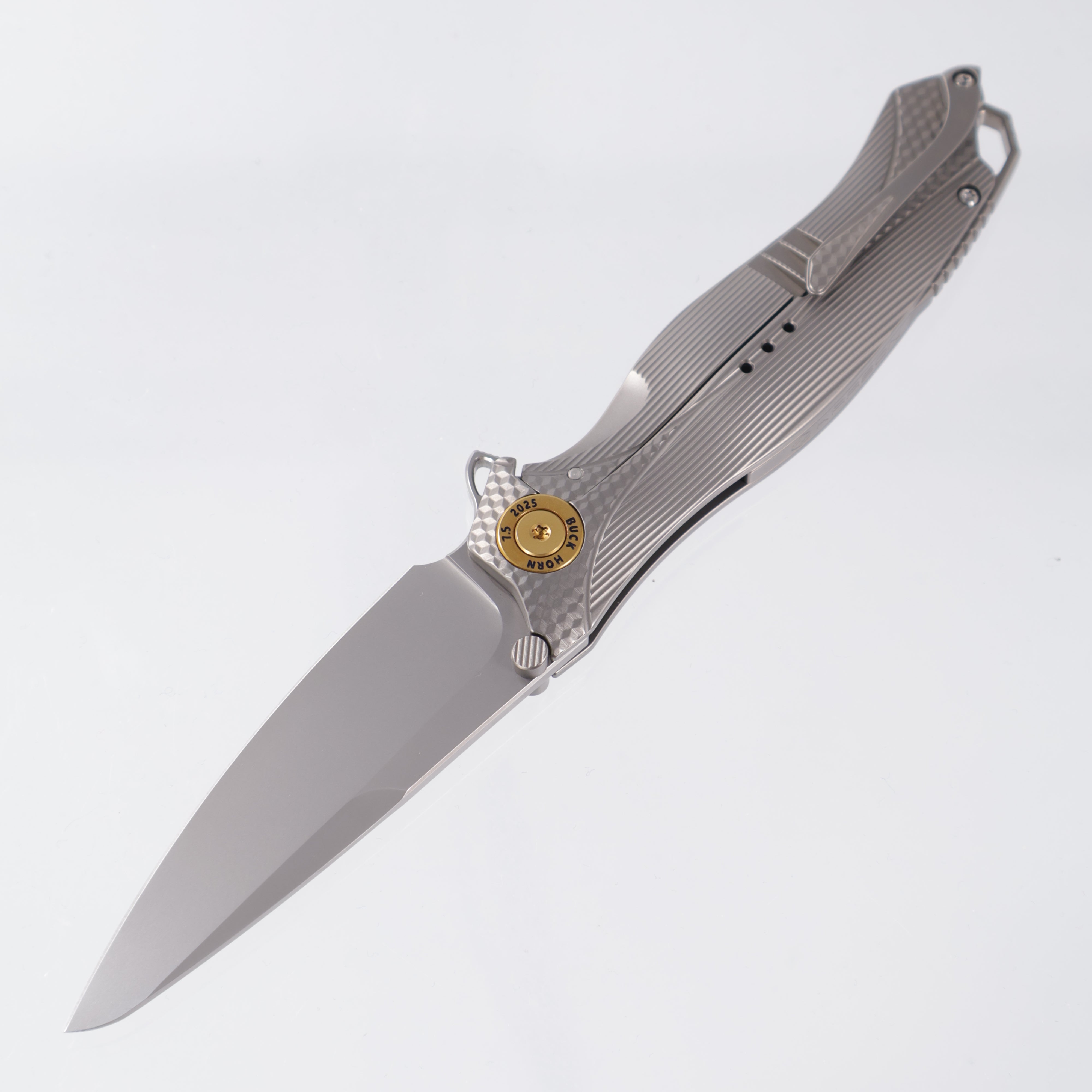 Karbon Mini Buck Horn - M390 Bead Blasted - Titanium Milled Handle - KARB123