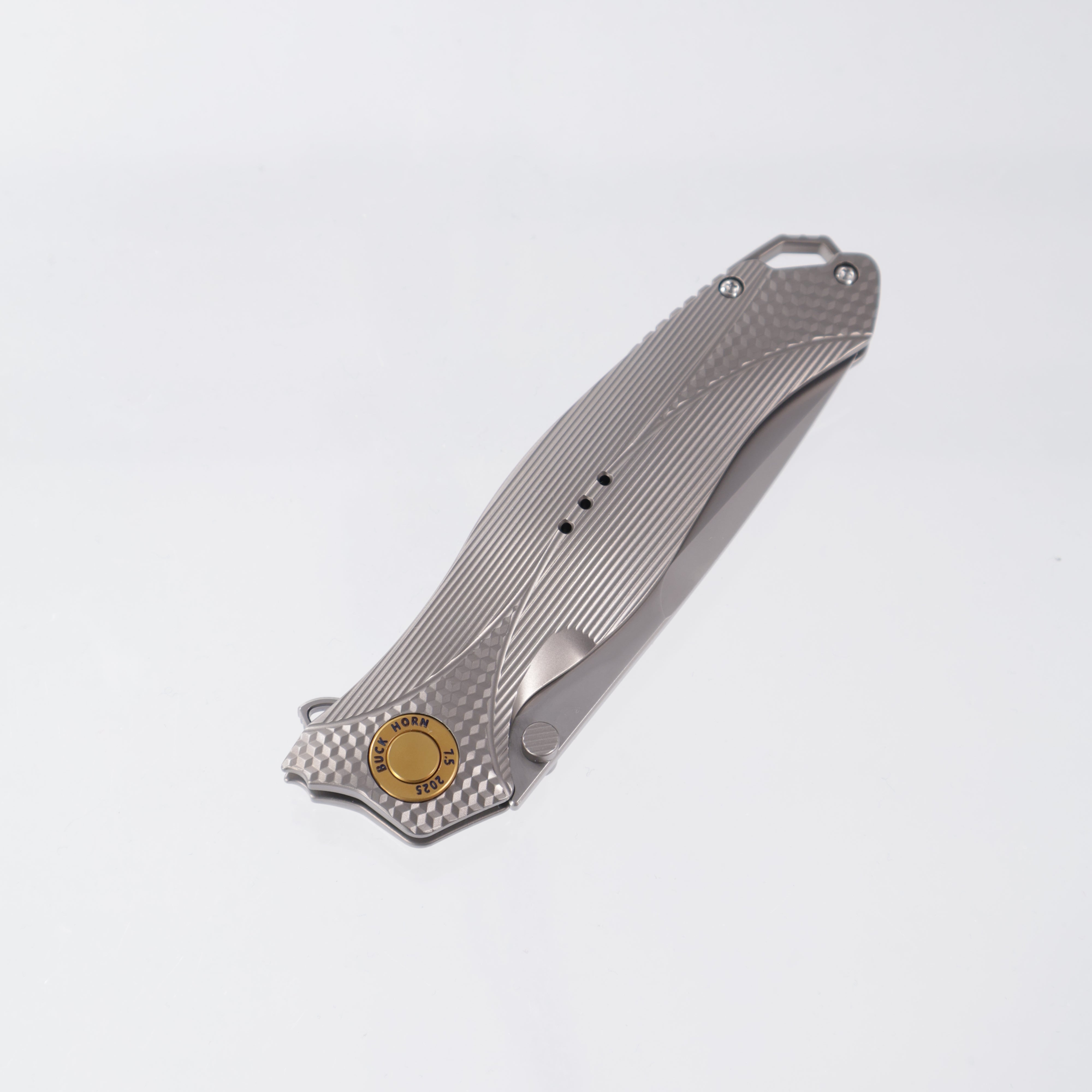 Karbon Mini Buck Horn - M390 Bead Blasted - Titanium Milled Handle - KARB123