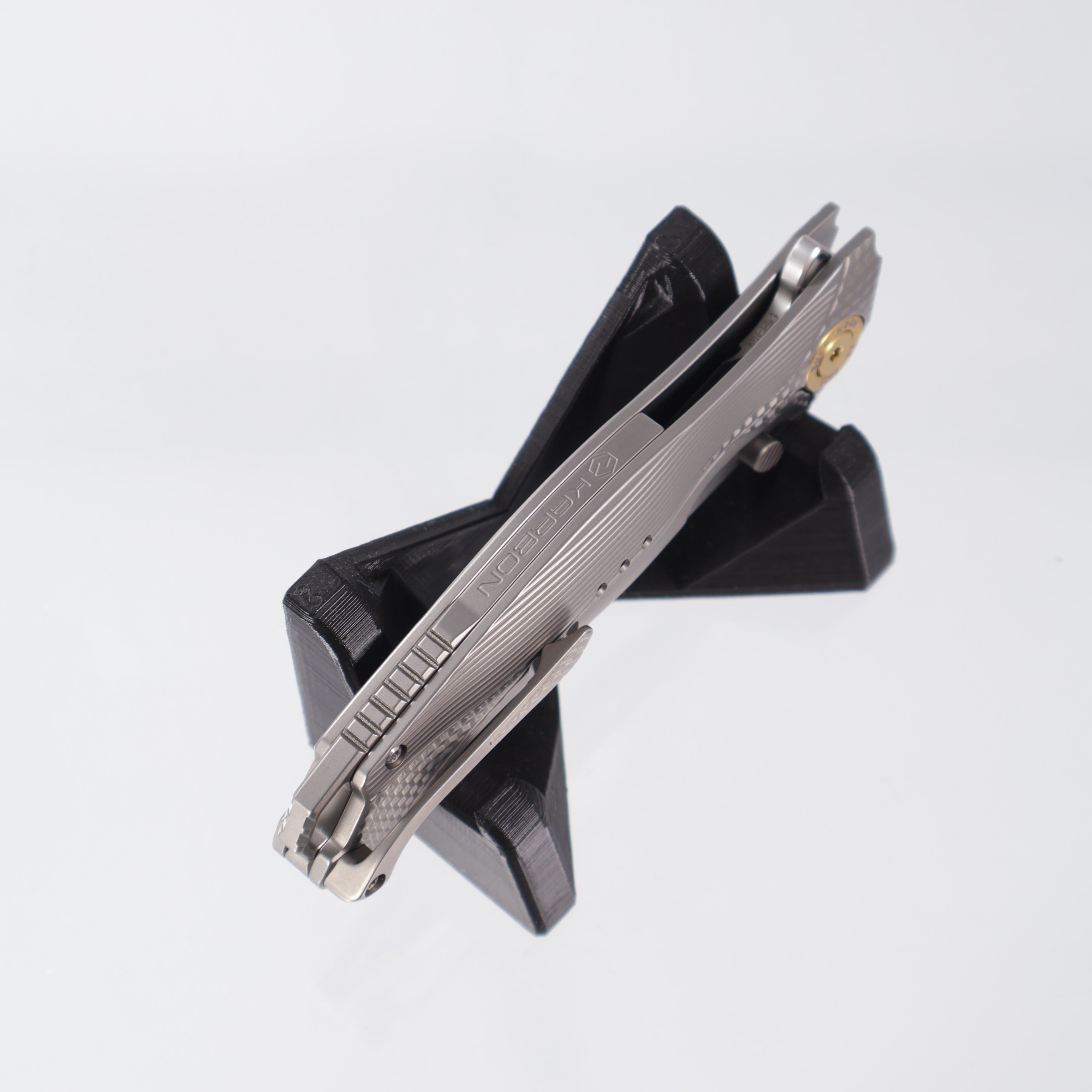 Karbon Mini Buck Horn - M390 Bead Blasted - Titanium Milled Handle - KARB123