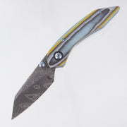 Keanison Knives K9 Pup #031 - Camo Quartz w/ Blue Ti Liners & Hardware - Zirconium Clip - Mike Norris Stainless Damascus