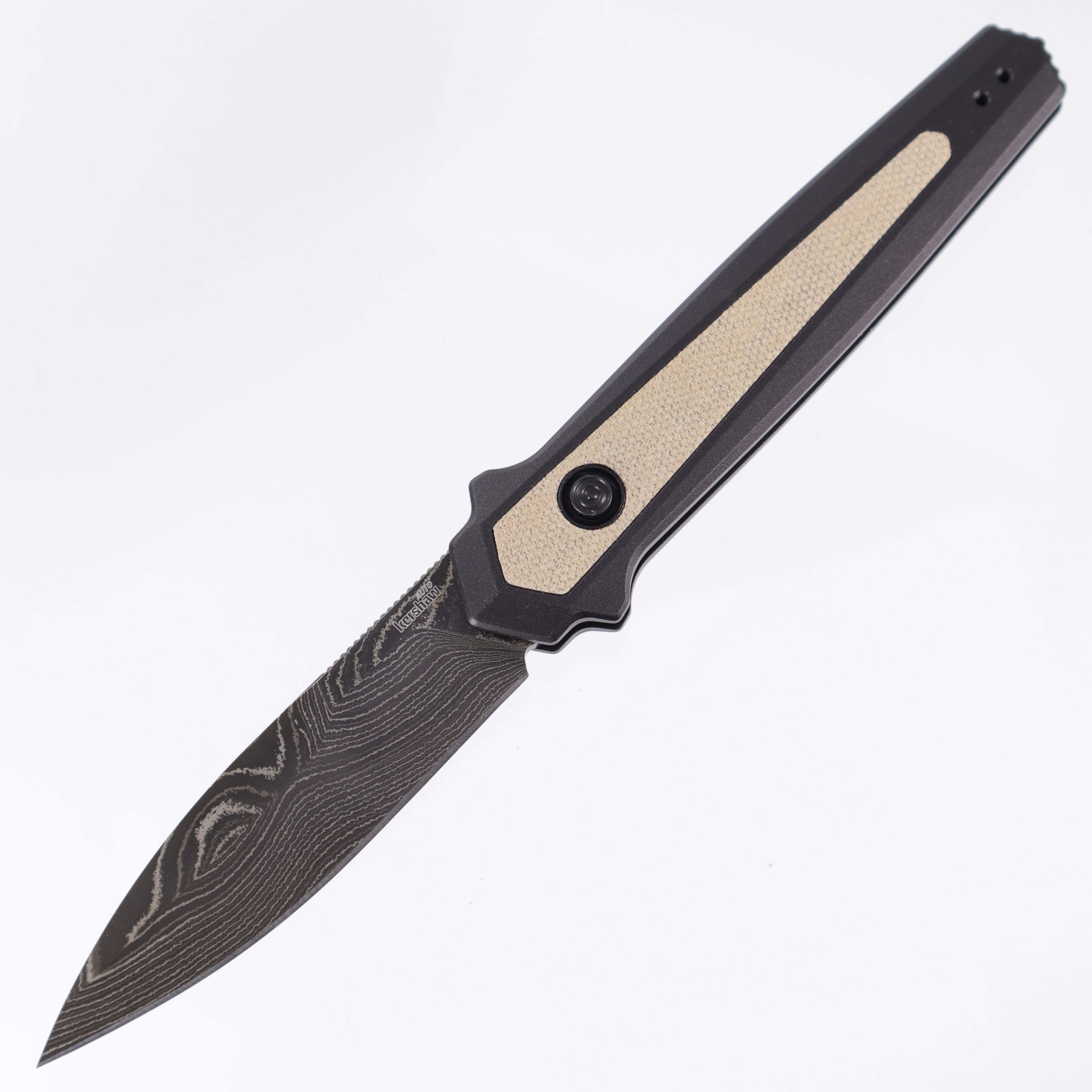 Kershaw Launch 15 - Black Damascus - Black Aluminum & Canvas Micarta Inlays