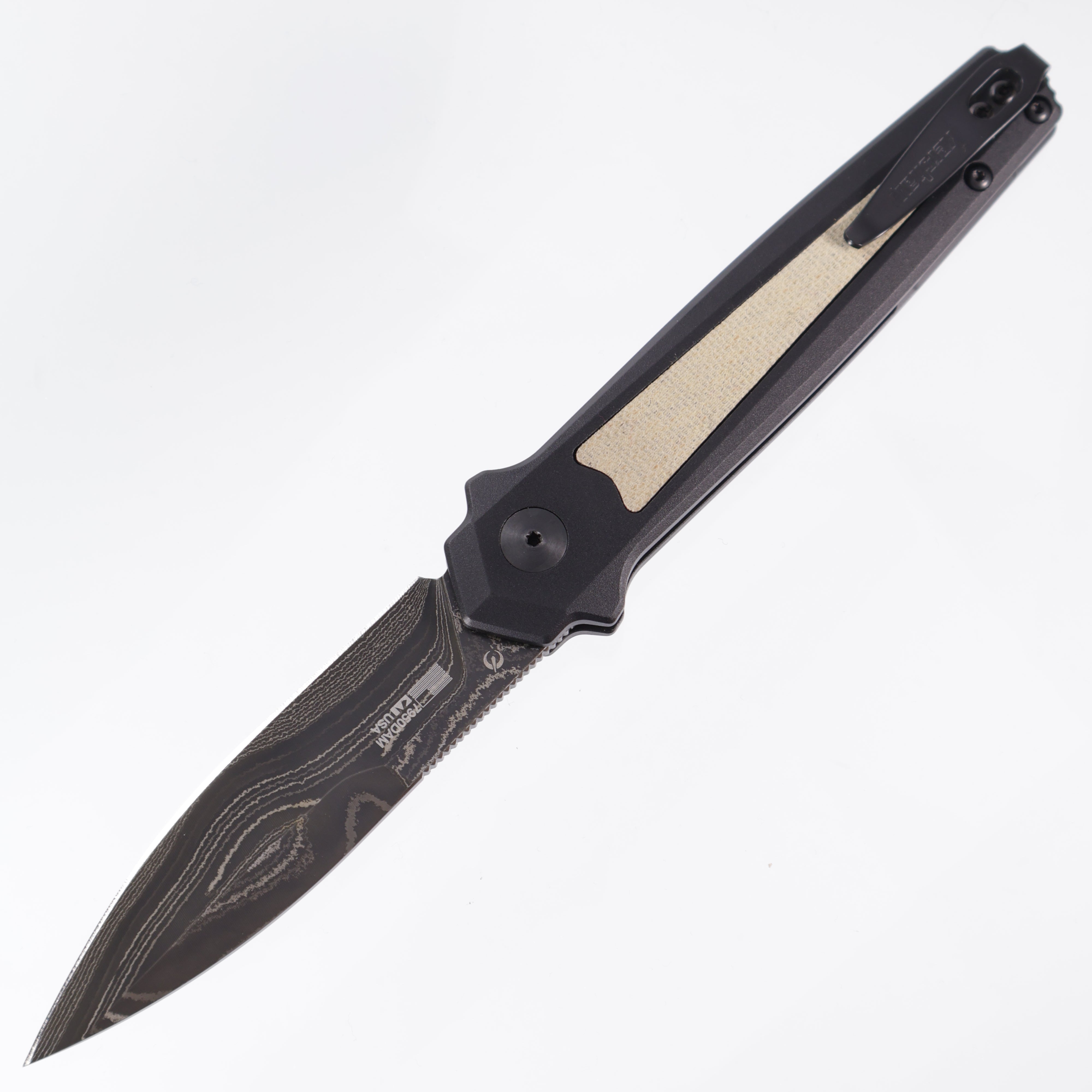 Kershaw Launch 15 - Black Damascus - Black Aluminum & Canvas Micarta Inlays