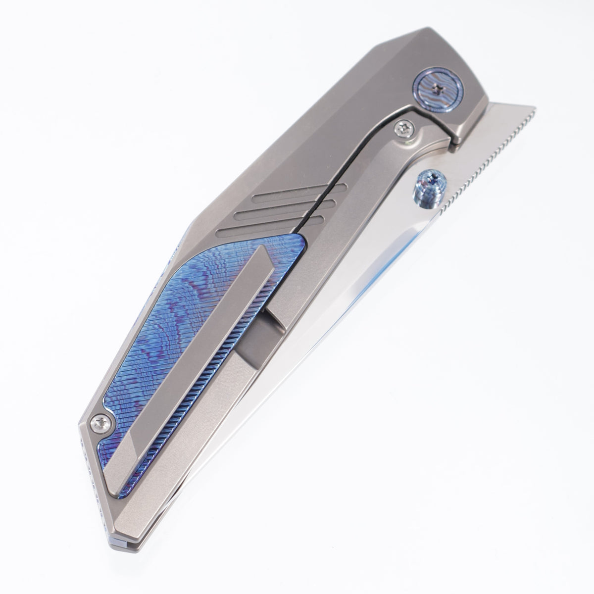 Ketuo Raijin - Stonewash Titanium w/ Timascus Inlays, Collars & Backspacer - Mirror Polish M390 - MP