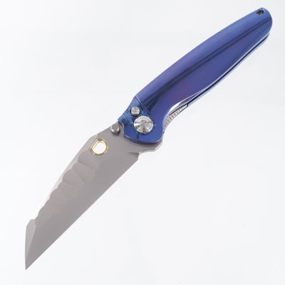 Ketuo Dirty Bird V2 - High Polish Blue Titanium w/ ZircuTi Pivot Collar - Pearlescent M390 w/ Rock Pattern - /B