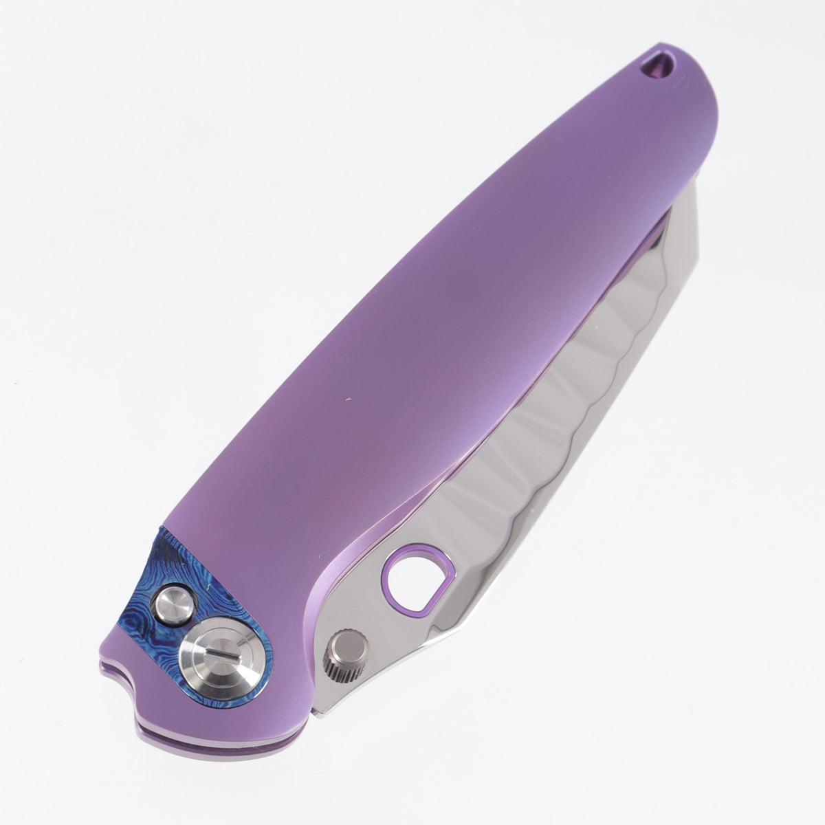 Ketuo Dirty Bird V2 - Purple Titanium w/ ZircuTi Pivot Collar & Clip - Mirror Polish M390 w/ Rock Pattern - MP