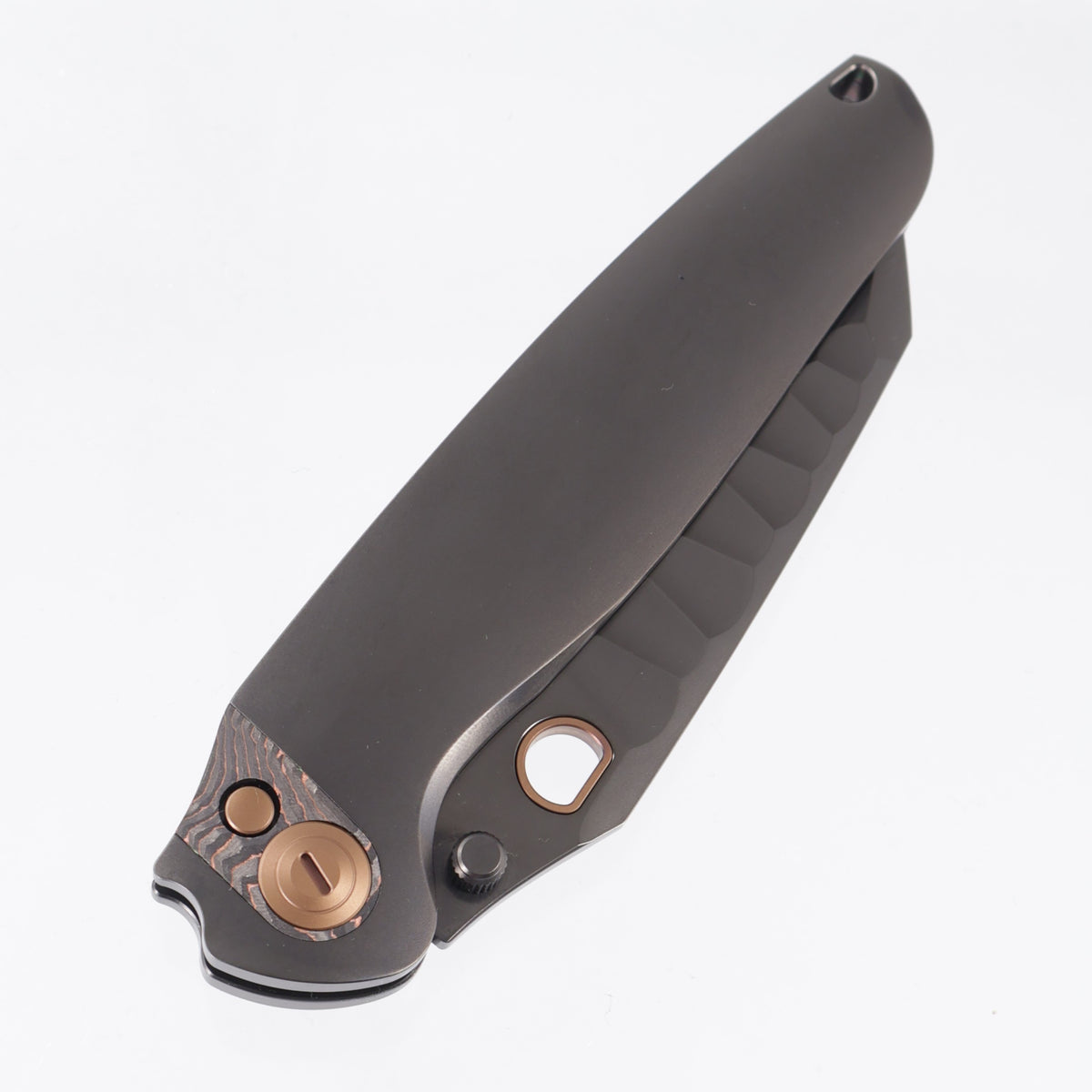 Ketuo Dirty Bird V2 - DLC TItanium w/ Copper Carbon Fiber Pivot Collar & Bronze Ti Accents - DLC M390 w/ Rock Pattern - /DLC