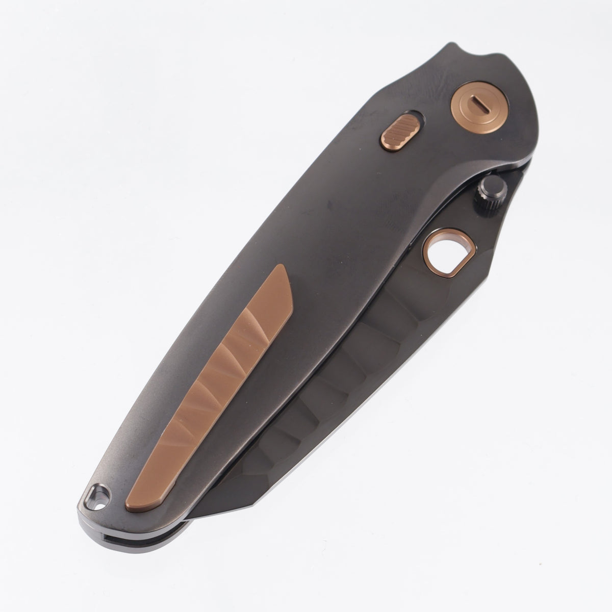 Ketuo Dirty Bird V2 - DLC TItanium w/ Copper Carbon Fiber Pivot Collar & Bronze Ti Accents - DLC M390 w/ Rock Pattern - /DLC