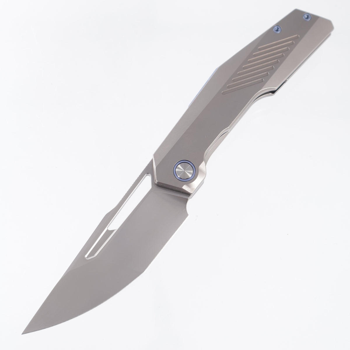 Ketuo Overclock - Beadblast Titanium w/ Blue Ti Accents - Pearlescent M390 - /P