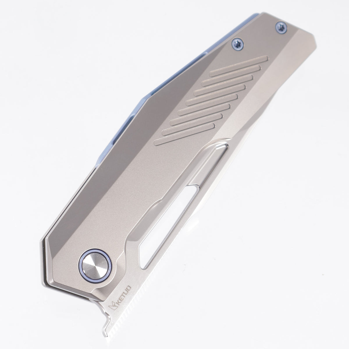 Ketuo Overclock - Beadblast Titanium w/ Blue Ti Accents - Pearlescent M390 - /P