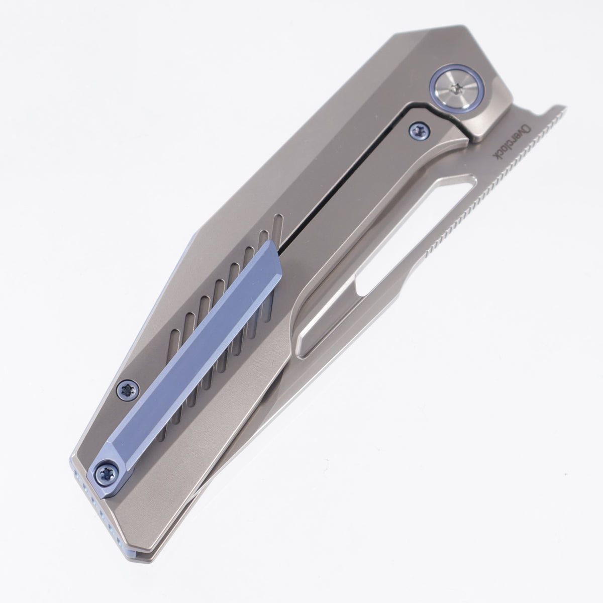 Ketuo Overclock - Beadblast Titanium w/ Blue Ti Accents - Pearlescent M390 - /P