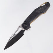 Ketuo Griffin - Black G10 w/ Carbon Fiber Inserts & Gold Accents - 2-Tone Blackwash 14C28N - BK/SW-S