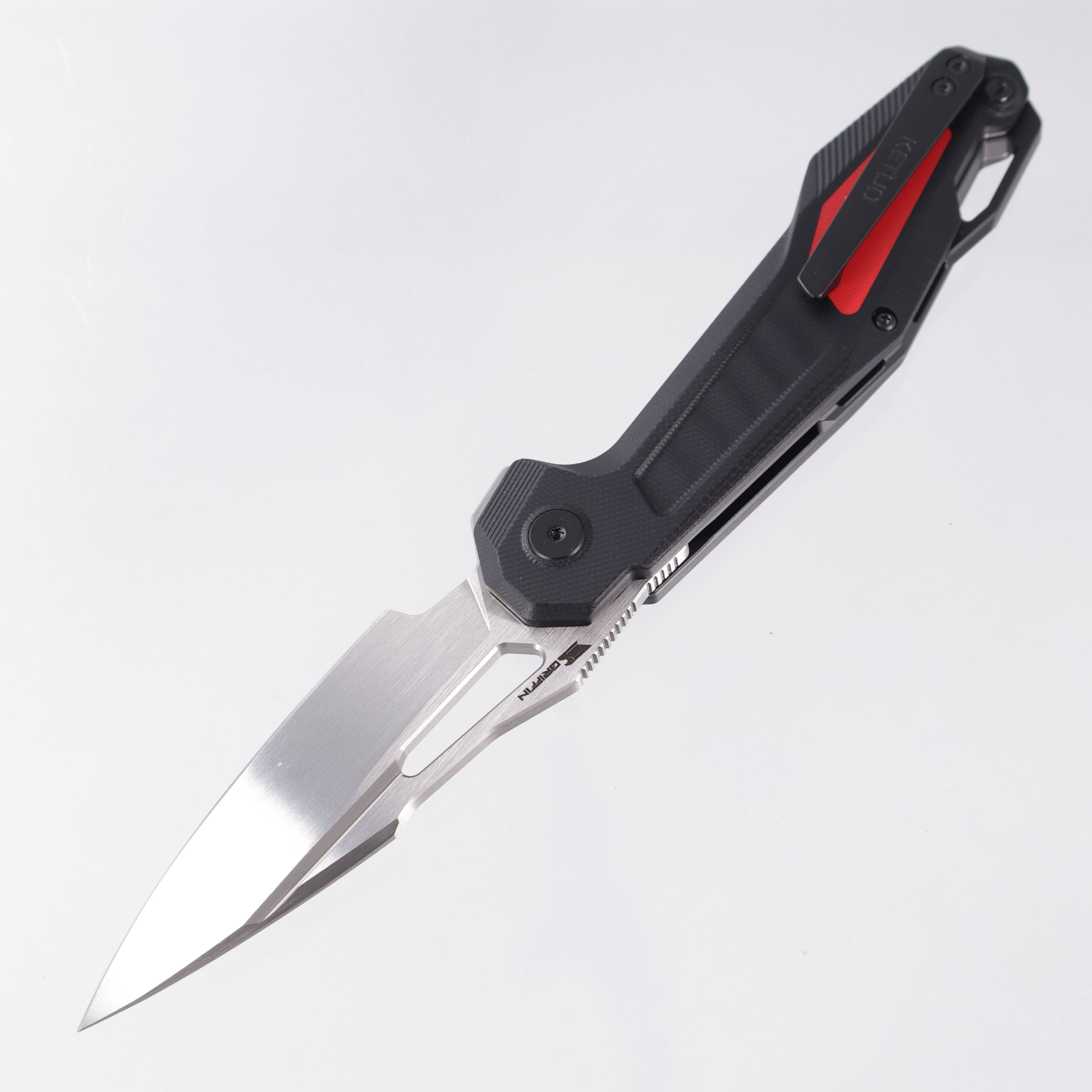 Ketuo Griffin - Black G10 w/ Red G10 Inserts - Hand Rubbed Satin 14C28N - BR/S