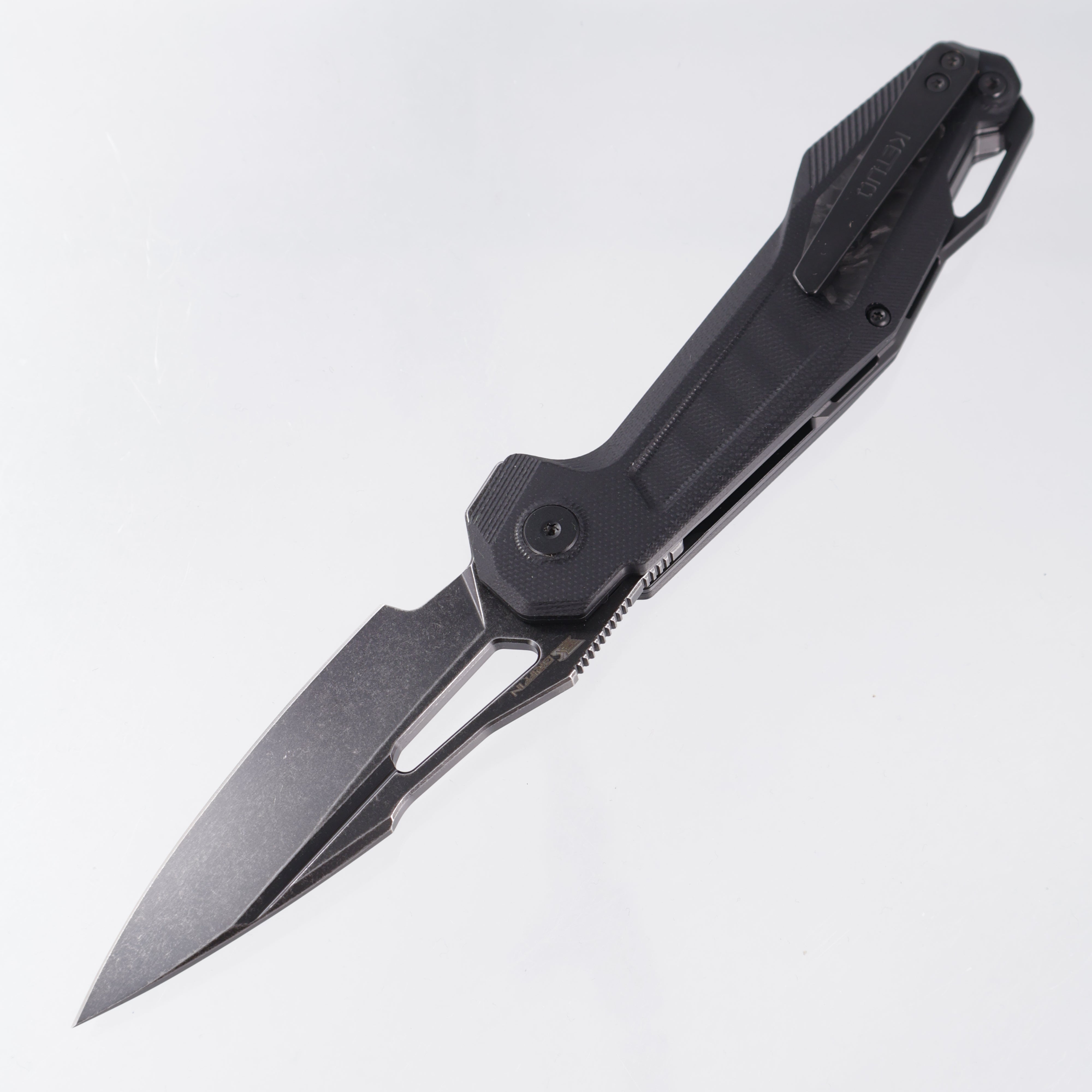 Ketuo Griffin - Black G10 w/ Carbon Fiber Inserts - Blackwash 14C28N - BK/SW