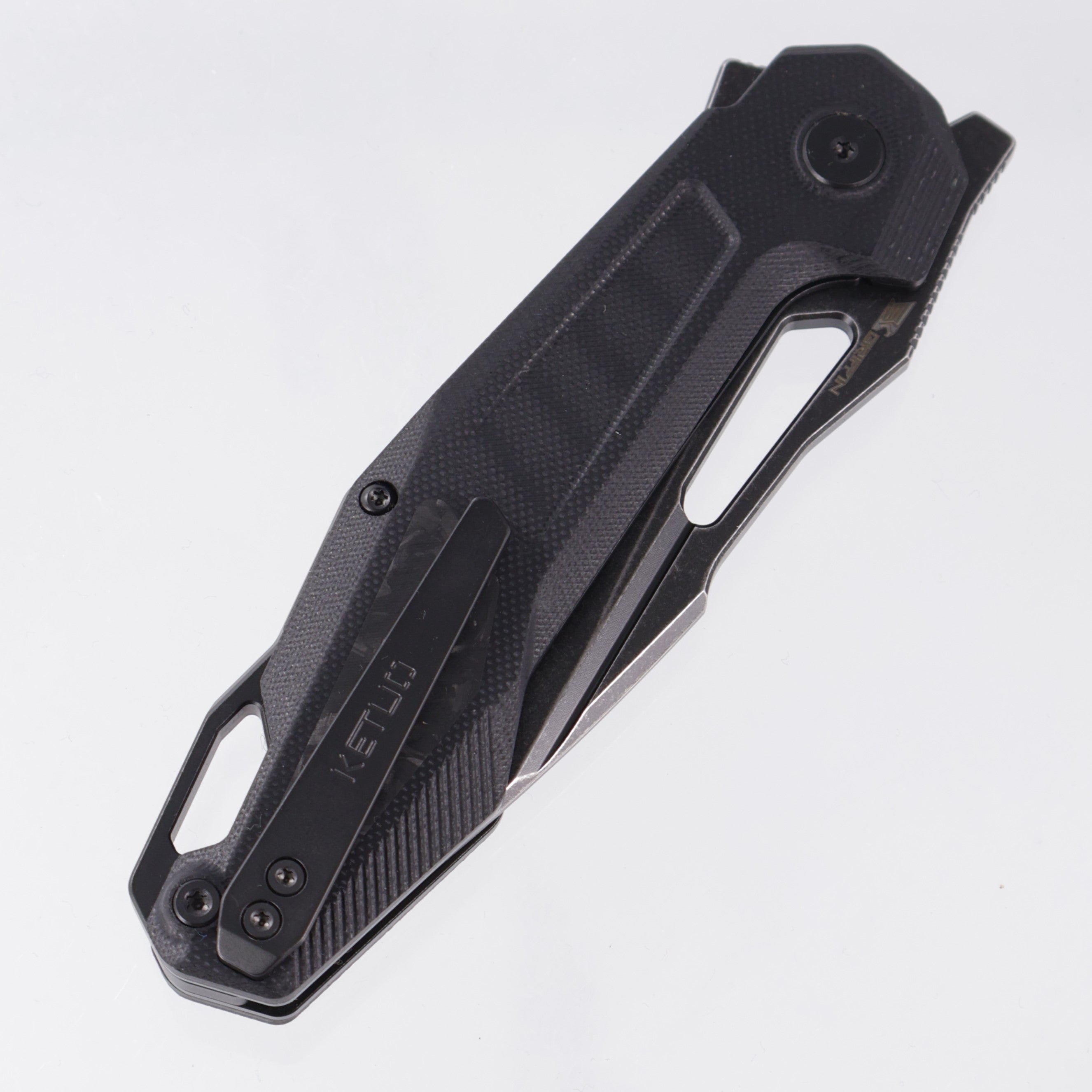 Ketuo Griffin - Black G10 w/ Carbon Fiber Inserts - Blackwash 14C28N - BK/SW