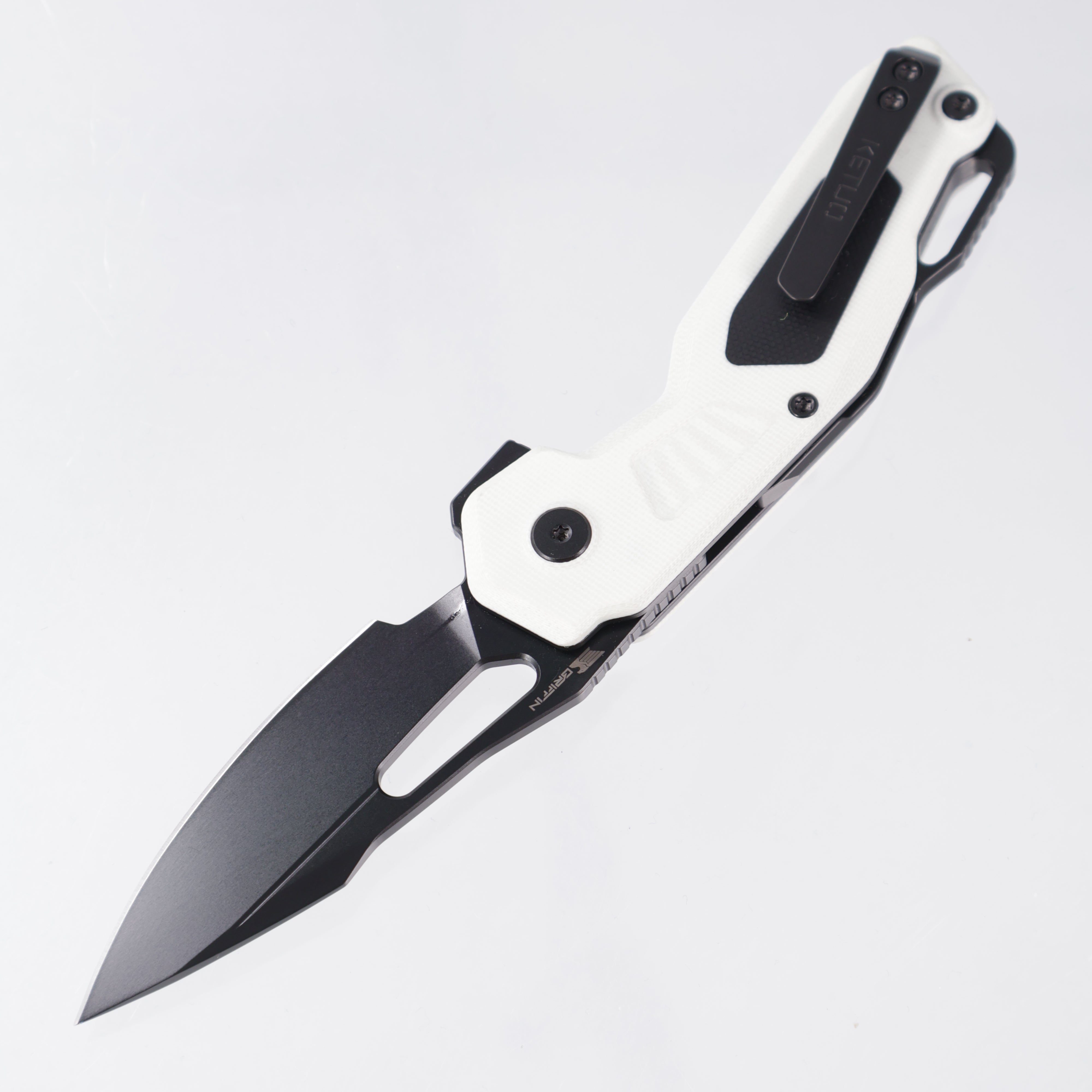 Ketuo Mini Griffin - White G10 w/ Black G10 Inserts - Black PVD 14C28N - W/BK