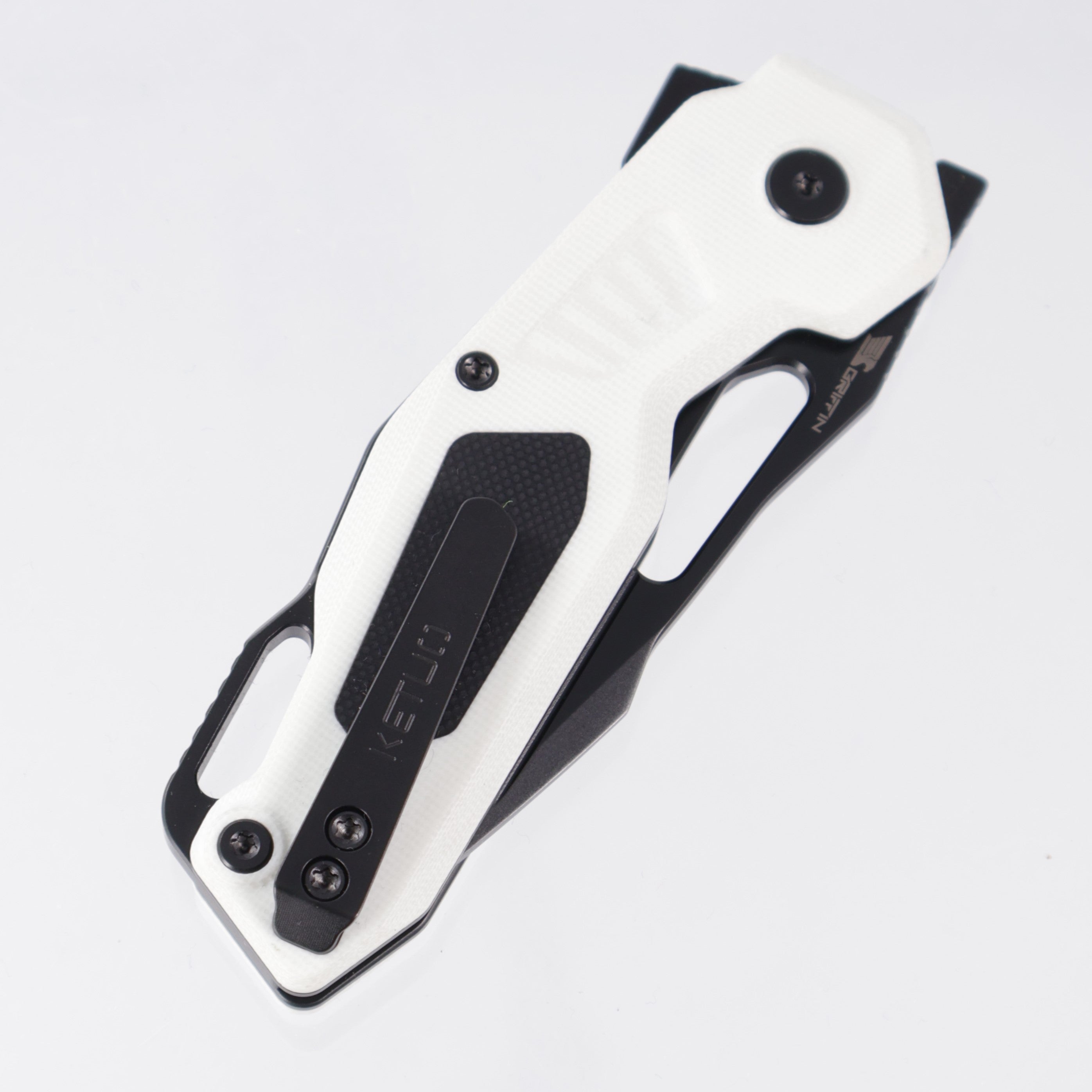 Ketuo Mini Griffin - White G10 w/ Black G10 Inserts - Black PVD 14C28N - W/BK