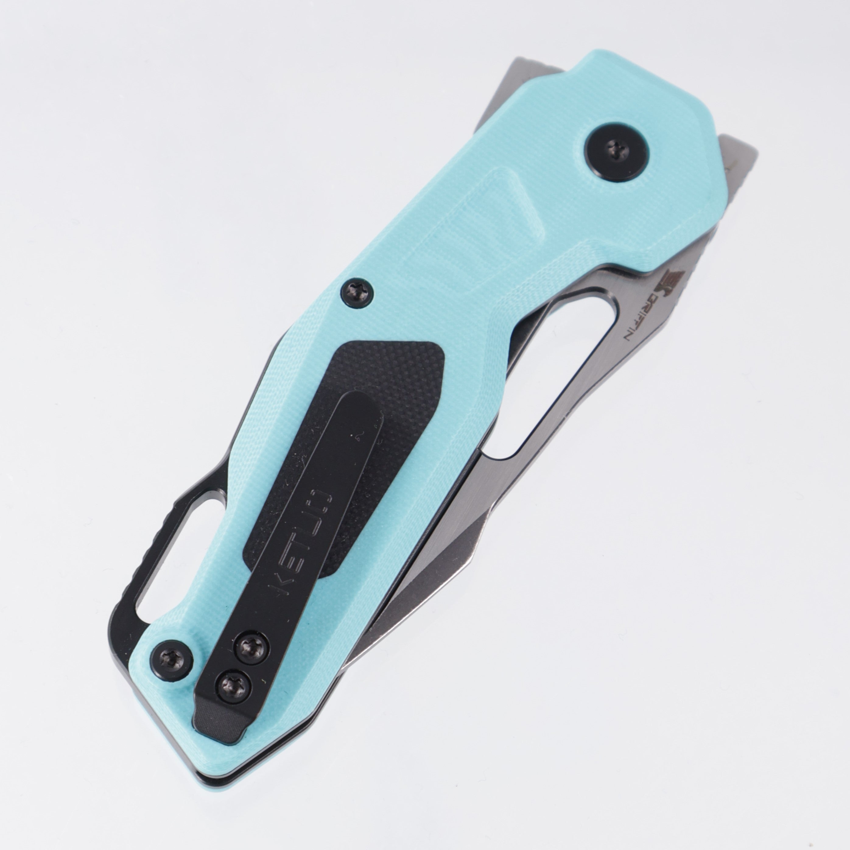 Ketuo Mini Griffin - Sky Blue G10 w/ Black G10 Inserts - 2-Tone Blackwash 14C28N - GRN/SW-S