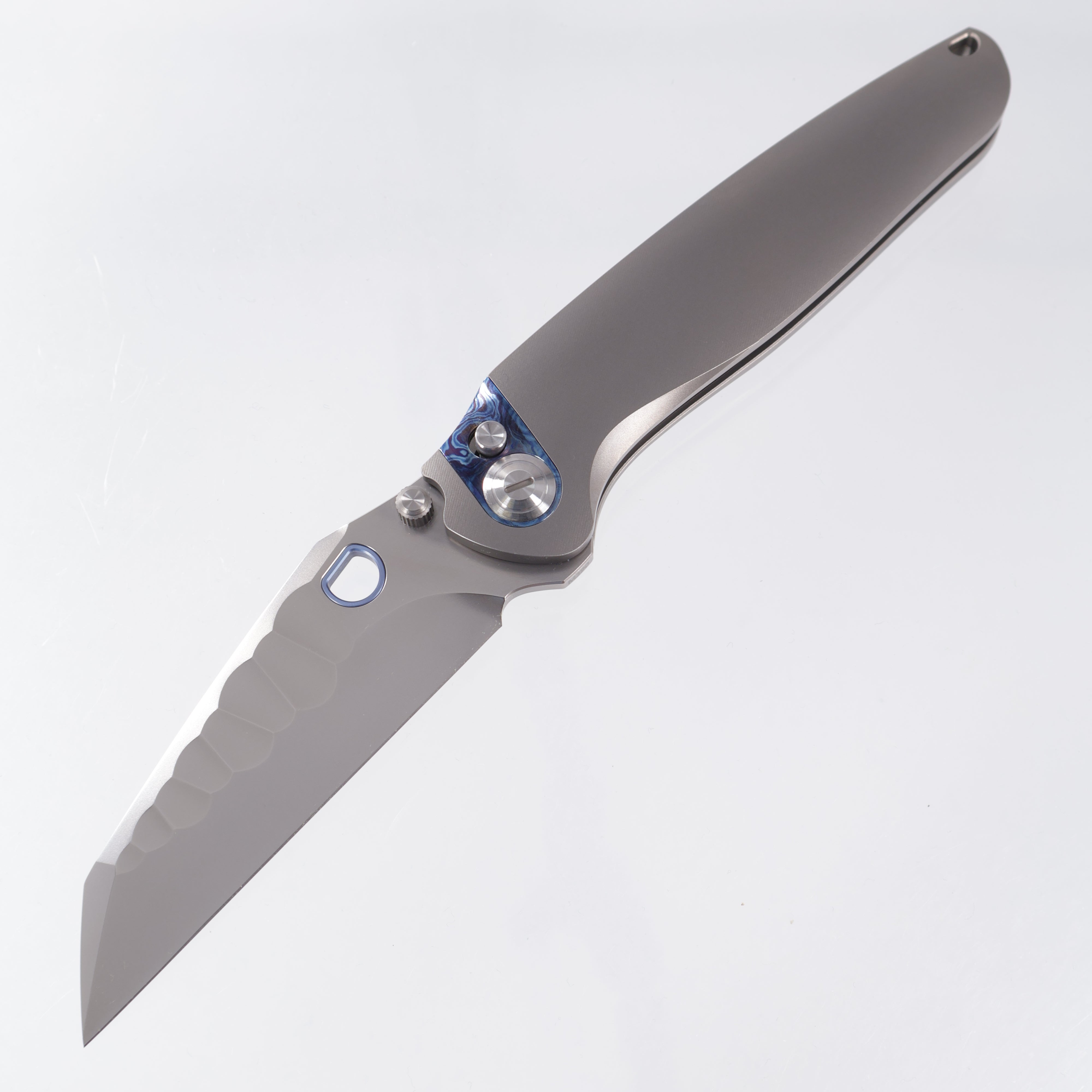 Ketuo Dirty Bird - Beadblast Titanium w/ ZircuTi Pivot Collar & Pocket Clip - Pearlescent M390 w/ Rock Pattern - P