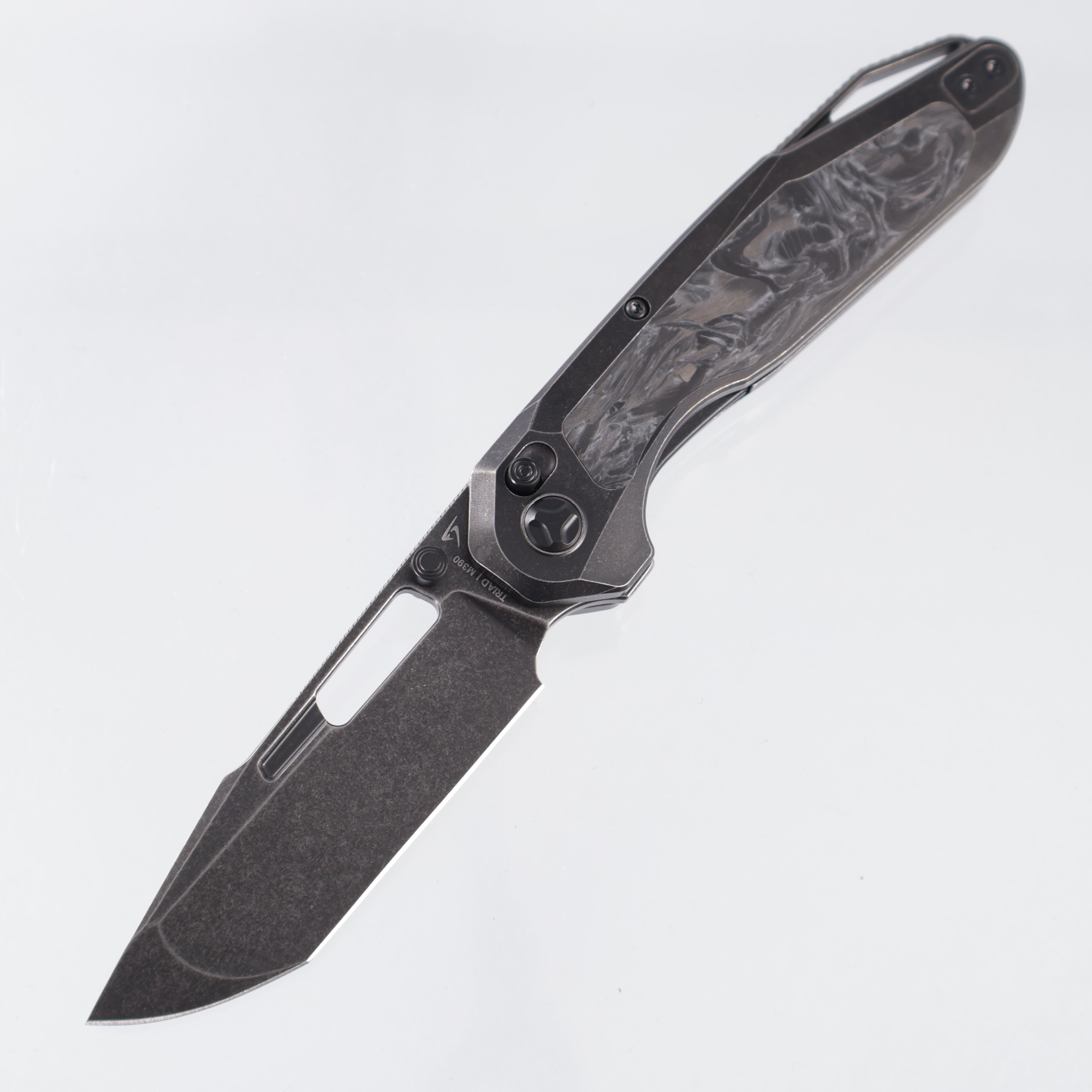 Ketuo Triad TC - Black Stonewash Titanium w/ White Carbon Fiber Inlays - Black Stonewash M390 - WHT/SW