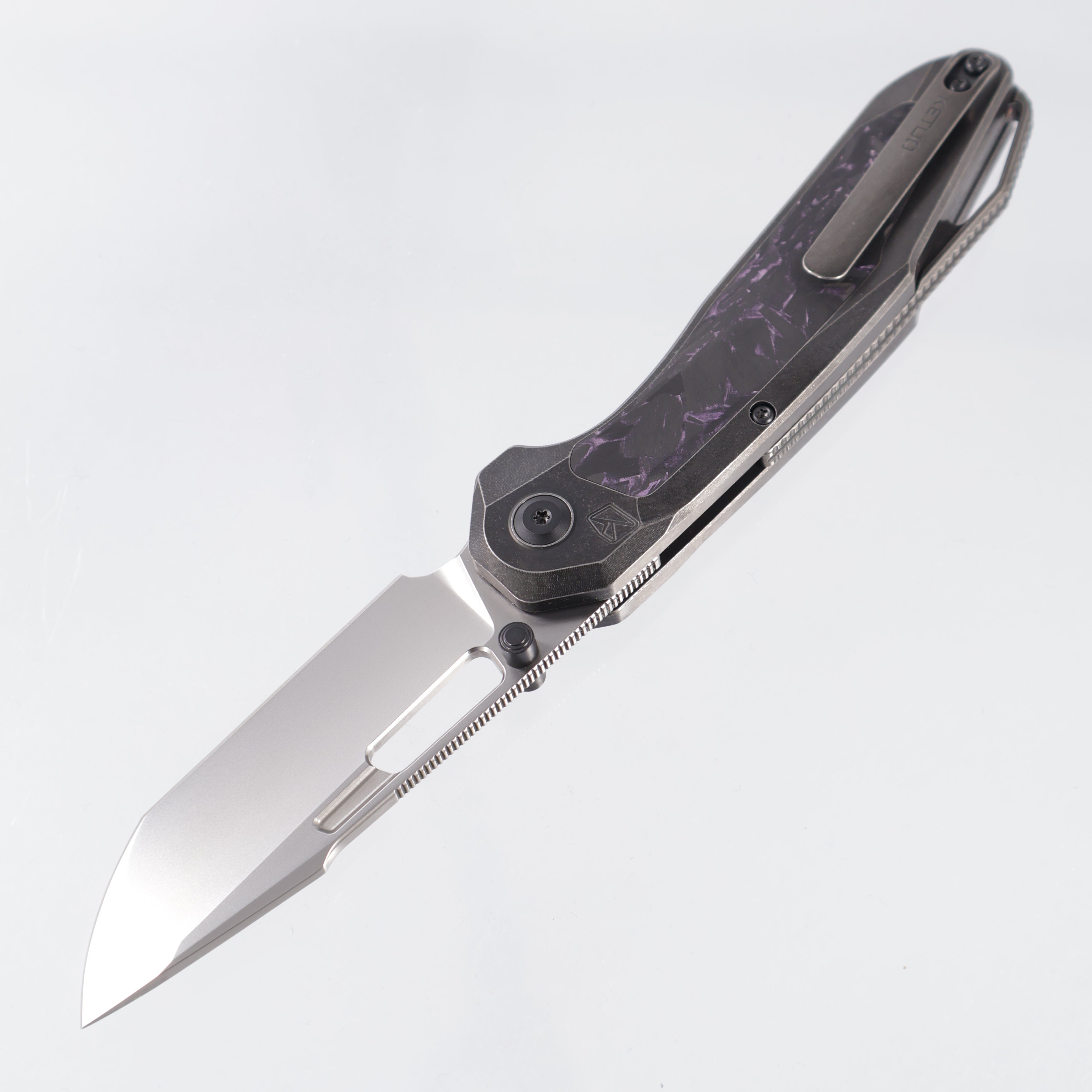 Ketuo Triad TC - Black Stonewash Titanium w/ Purple Carbon Fiber Inlays - Pearlescent M390 - PUE/P