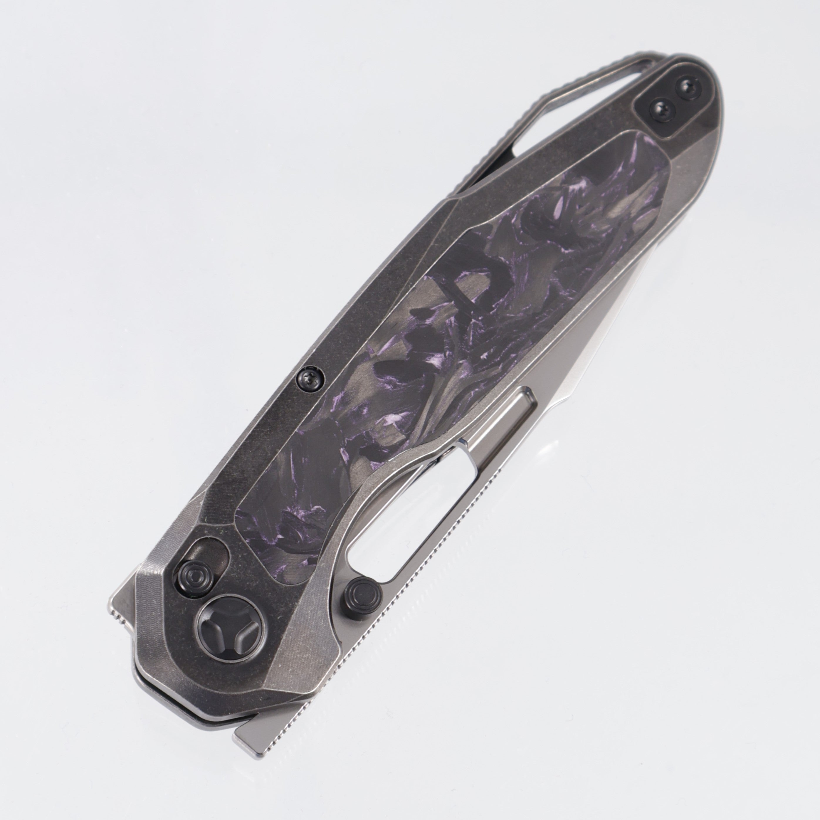 Ketuo Triad TC - Black Stonewash Titanium w/ Purple Carbon Fiber Inlays - Pearlescent M390 - PUE/P