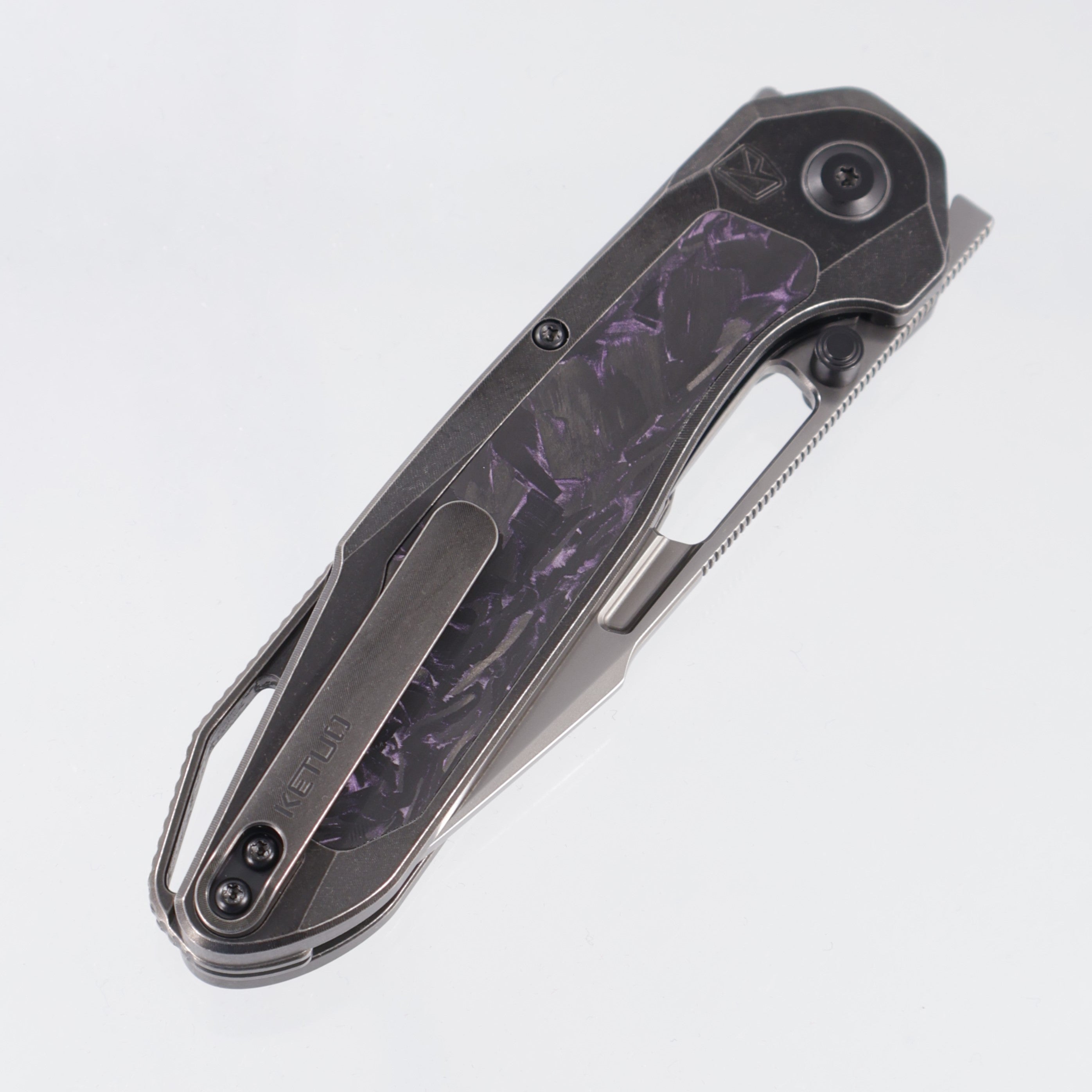 Ketuo Triad TC - Black Stonewash Titanium w/ Purple Carbon Fiber Inlays - Pearlescent M390 - PUE/P
