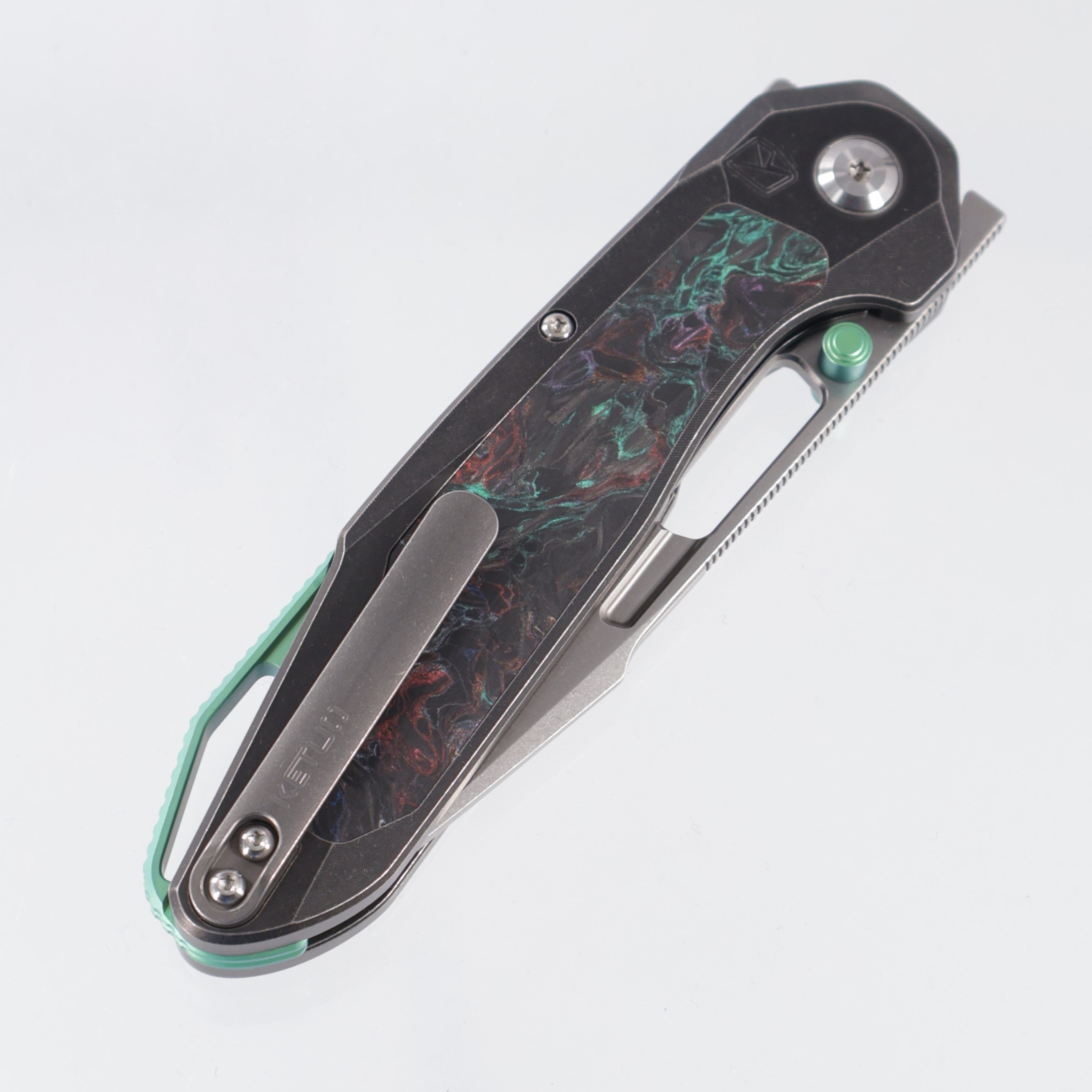 Ketuo Triad TC - Black Stonewash Titanium w/ Multi-Color Carbon Fiber Inlays - Stonewash M390 - RGB/SW