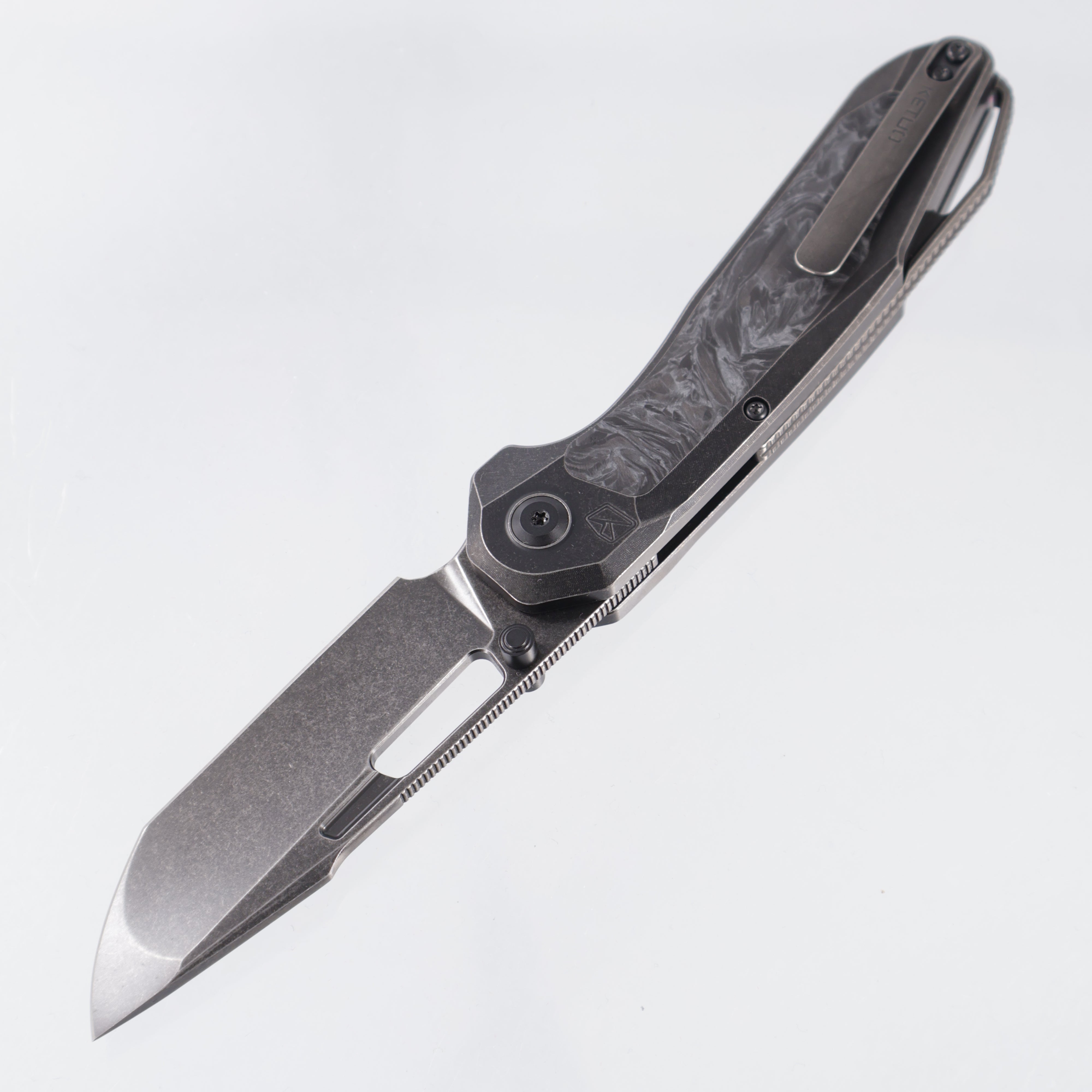 Ketuo Triad TC - Black Stonewash Titanium w/ White Carbon Fiber Inlays - Black Stonewash M390 - WHT/SW