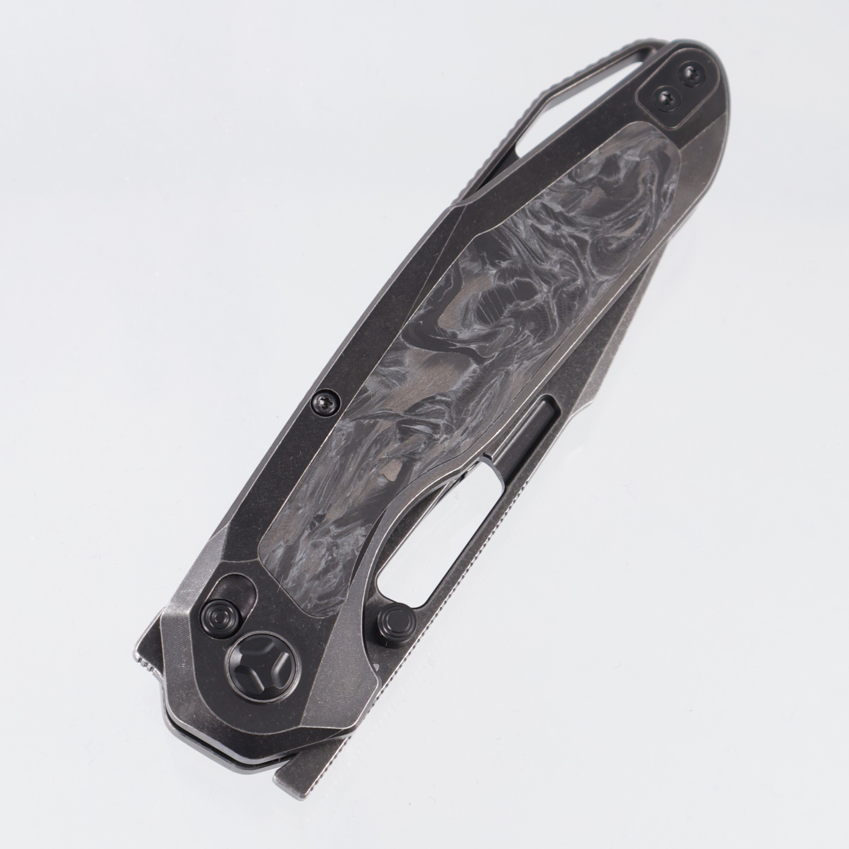 Ketuo Triad TC - Black Stonewash Titanium w/ White Carbon Fiber Inlays - Black Stonewash M390 - WHT/SW