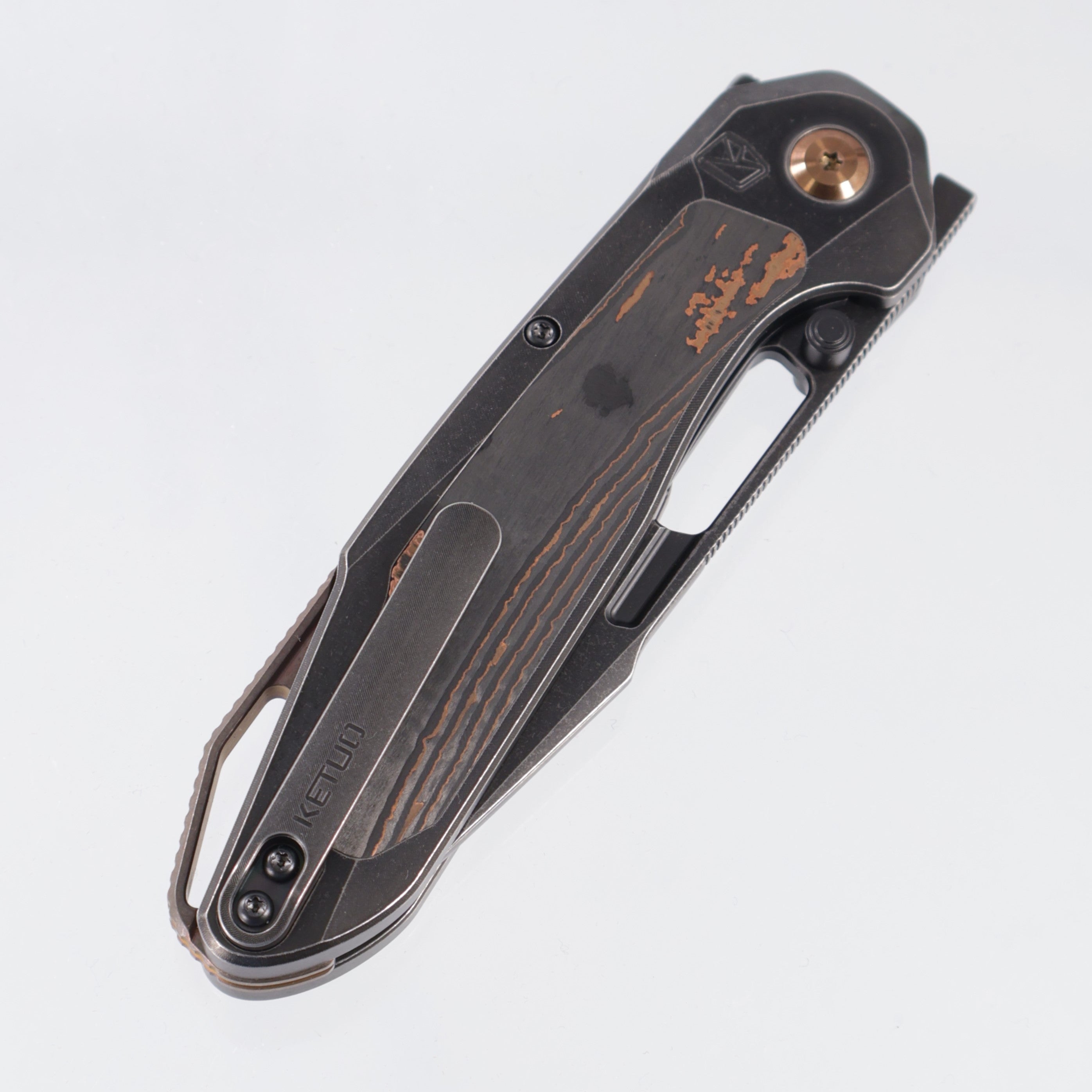 Ketuo Triad TC - Black Stonewash Titanium w/ Copper Carbon Fiber Inlays - Black Stonewash M390 - CCF/SW