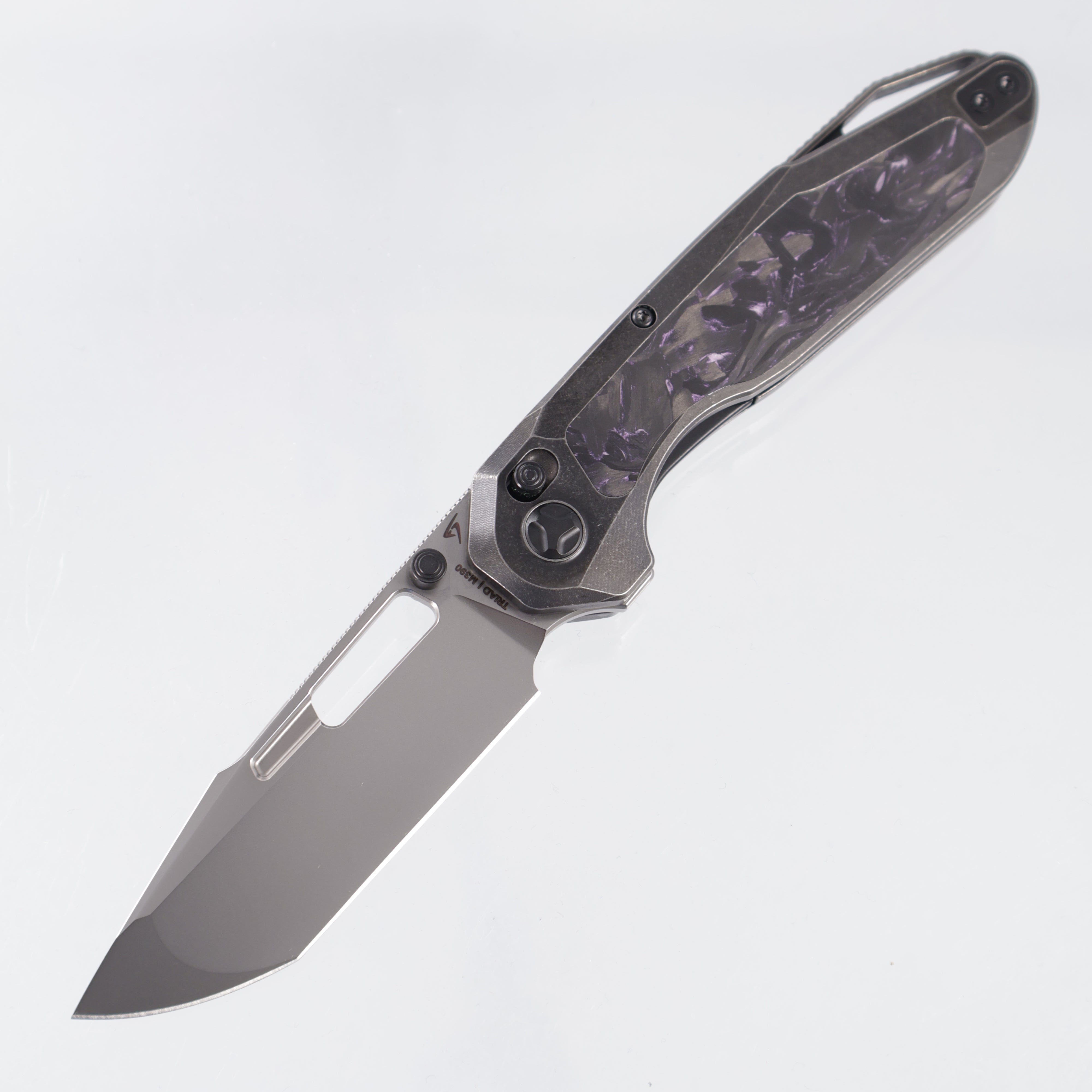 Ketuo Triad TC - Black Stonewash Titanium w/ Purple Carbon Fiber Inlays - Pearlescent M390 - PUE/P