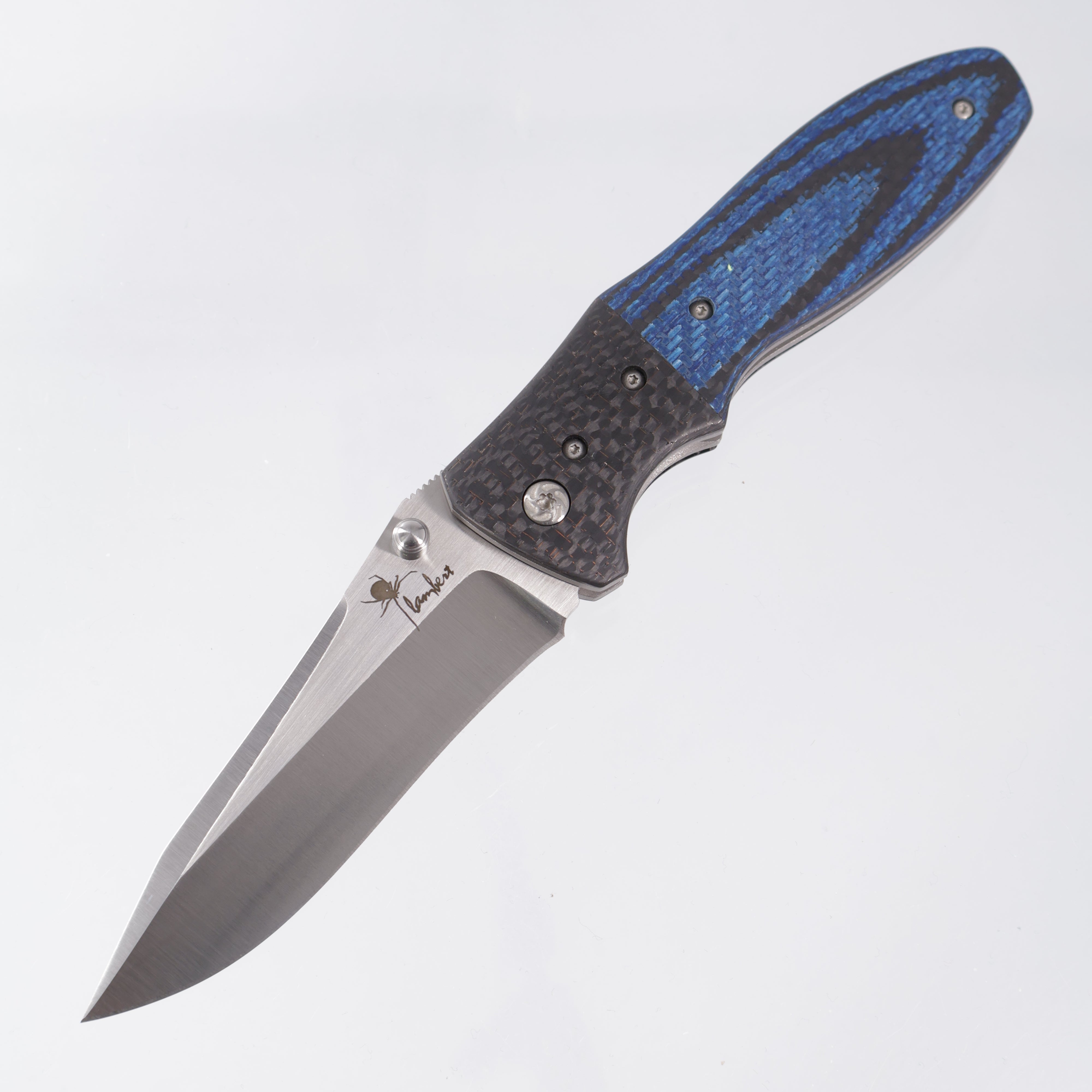Kirby Lambert Incinerator - Lightning Strike Carbon / Blue Twill Carbon Scales - Satin Recurve Blade *PRE-OWNED*