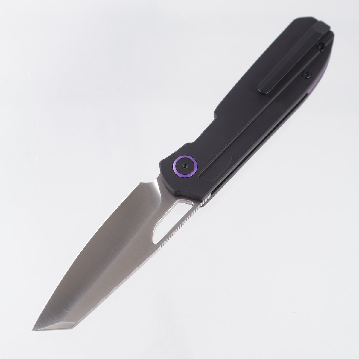 Kizer Mash Button Liner Lock - Black Aluminum w/ Purple Accents - Satin M390 - Ki3699BSA1