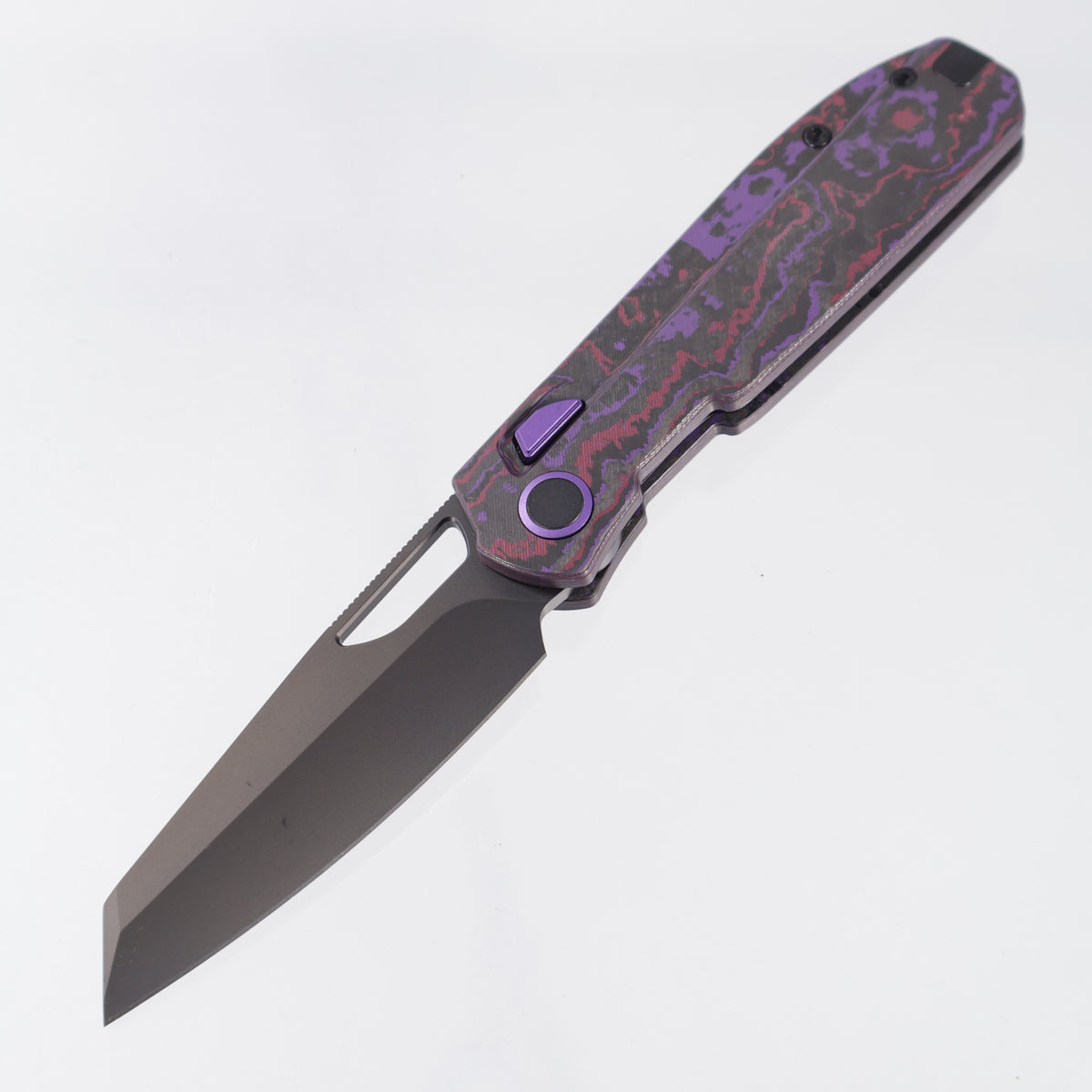 Kizer Mash Button Liner Lock - Purple Haze Fat Carbon w/ Purple Accents - Matte DLC Ultra M390 - Ki3699BSA2