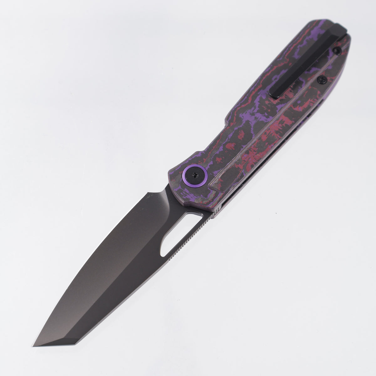 Kizer Mash Button Liner Lock - Purple Haze Fat Carbon w/ Purple Accents - Matte DLC Ultra M390 - Ki3699BSA2
