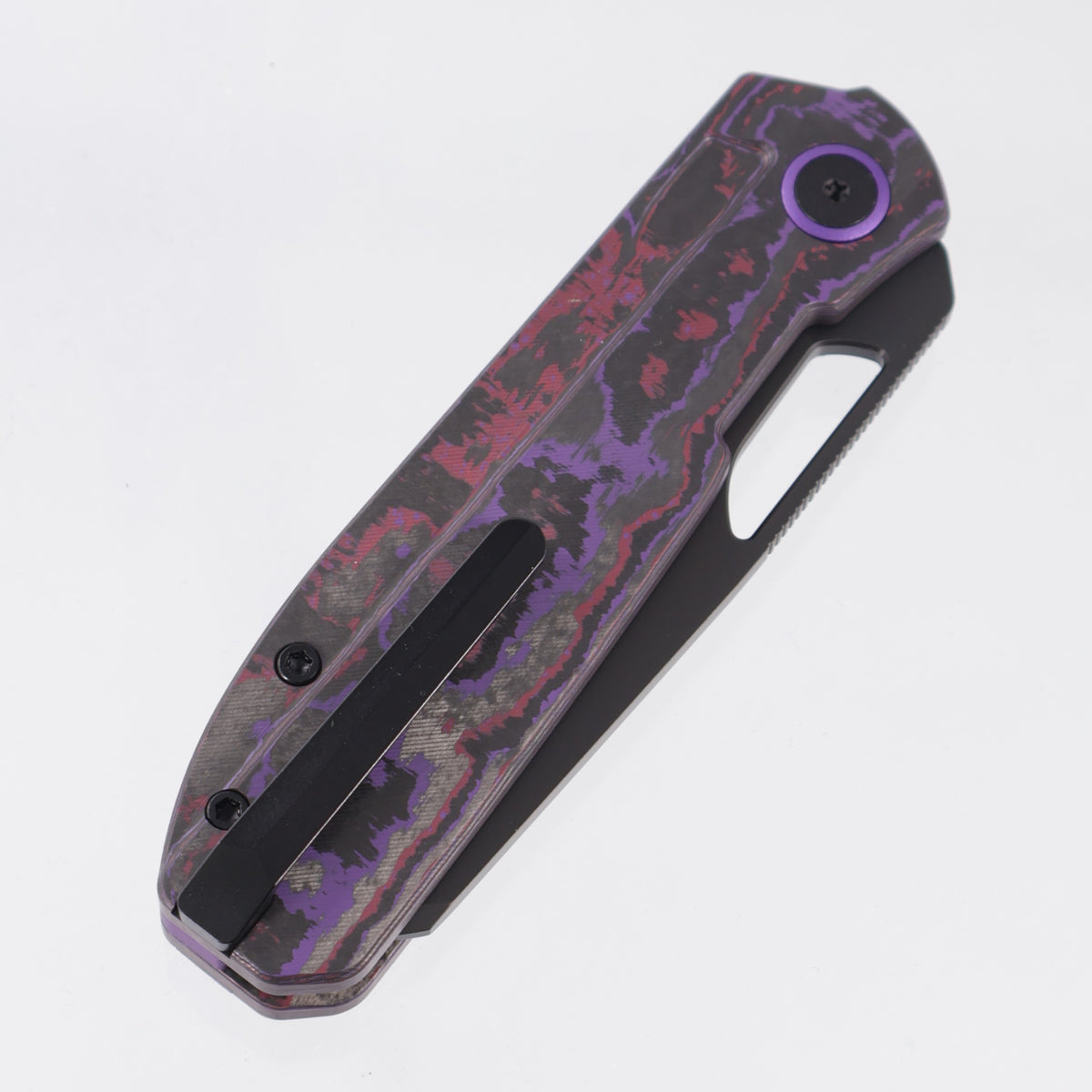 Kizer Mash Button Liner Lock - Purple Haze Fat Carbon w/ Purple Accents - Matte DLC Ultra M390 - Ki3699BSA2