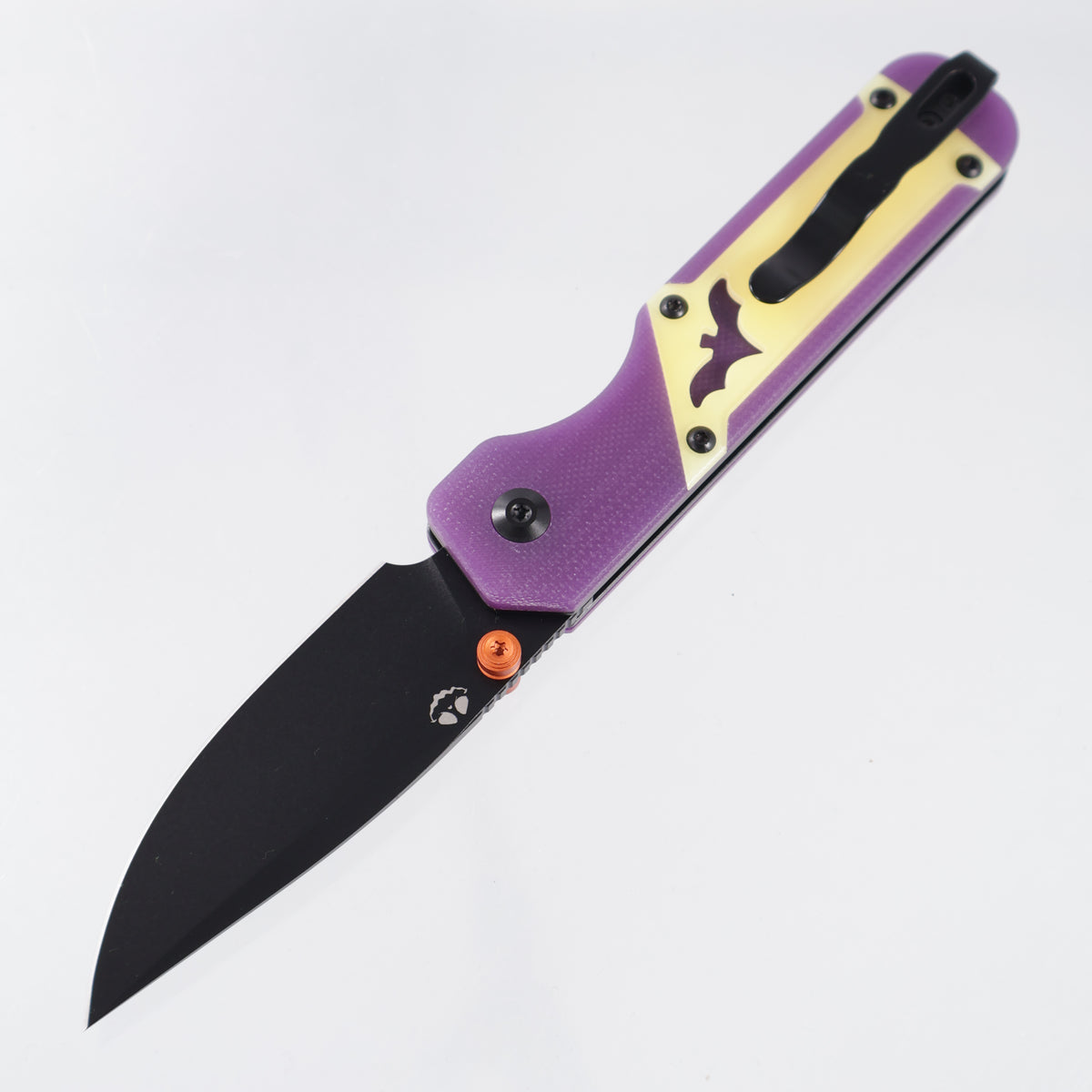 Kizer Halloween Militaw 3.1 - Purple GITD G10 w/ Yellow GITD Acrylic Inlays - Black PVD M390 - Ki3634.31BDHW1