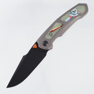 Kizer Halloween Feweed XL - Stonewash Titanium w/ Green & Purple GITD Inlays - Black PVD Rex 45 - Ki4694HW1