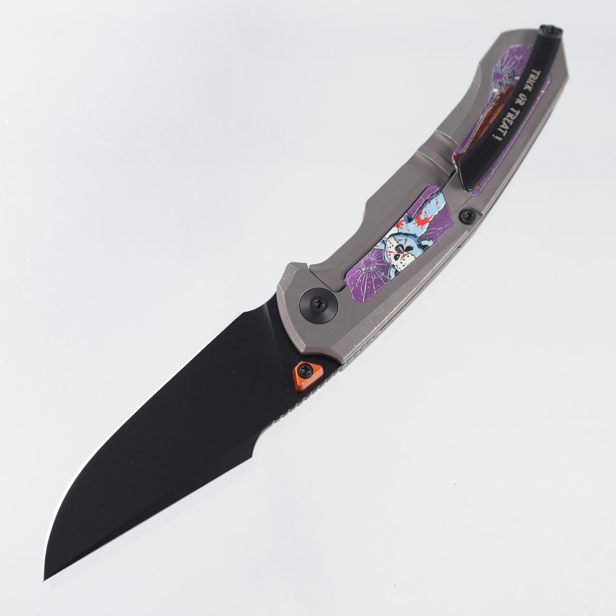 Kizer Halloween Feweed XL - Stonewash Titanium w/ Green & Purple GITD Inlays - Black PVD Rex 45 - Ki4694HW1