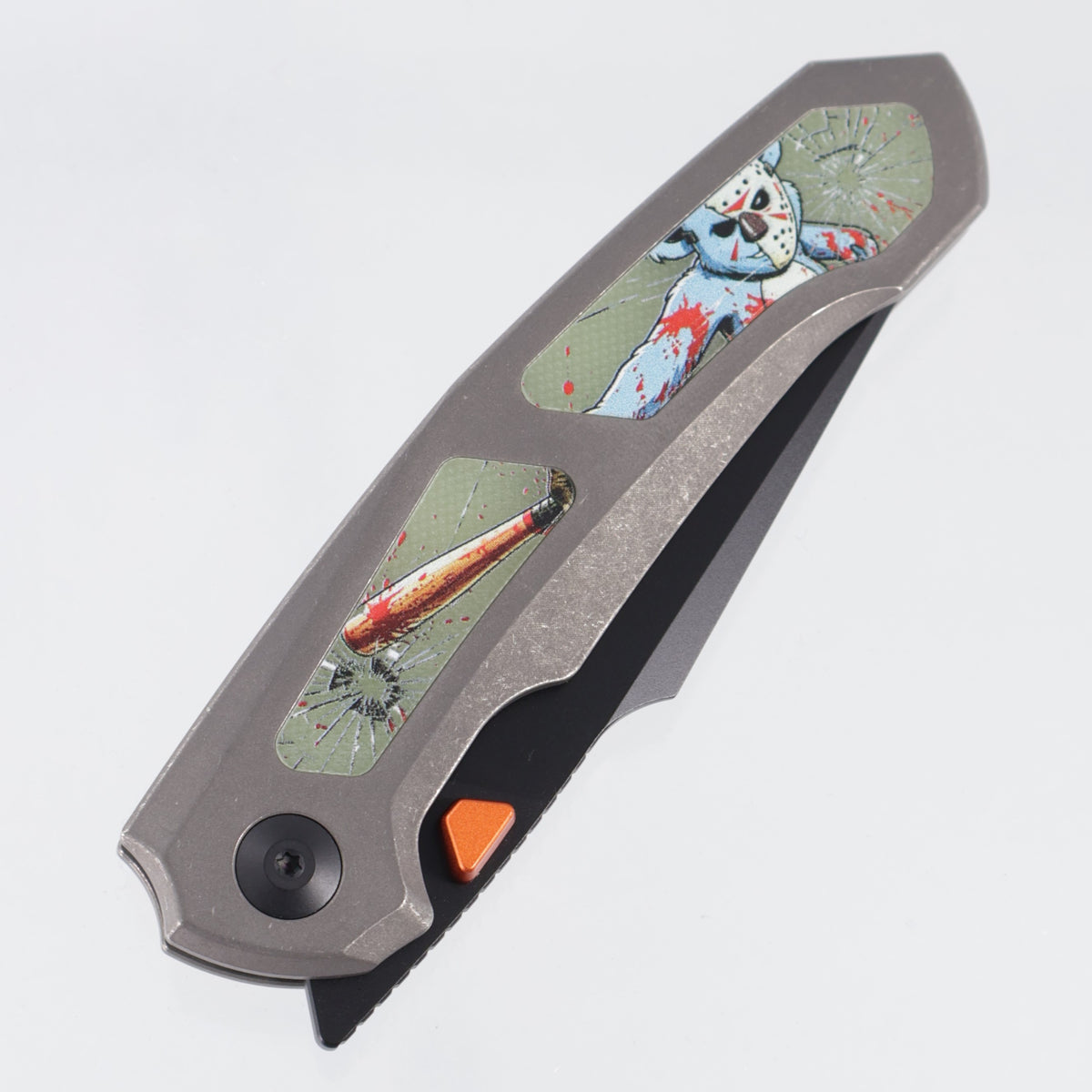 Kizer Halloween Feweed XL - Stonewash Titanium w/ Green & Purple GITD Inlays - Black PVD Rex 45 - Ki4694HW1