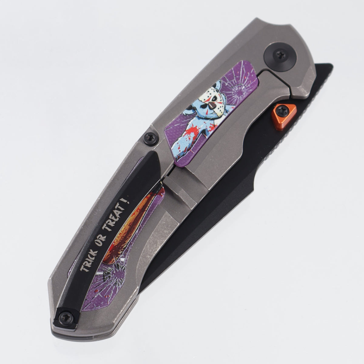 Kizer Halloween Feweed XL - Stonewash Titanium w/ Green & Purple GITD Inlays - Black PVD Rex 45 - Ki4694HW1
