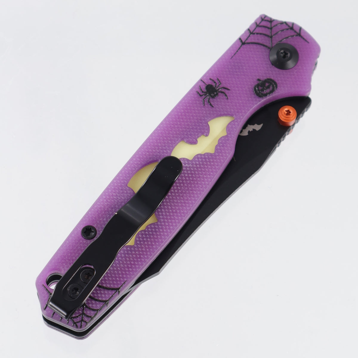 Kizer Halloween Pokiman BC - Purple GITD G10 w/ Yellow GITD Acrylic Inlay - Black PVD AEB-L - V3789HW1