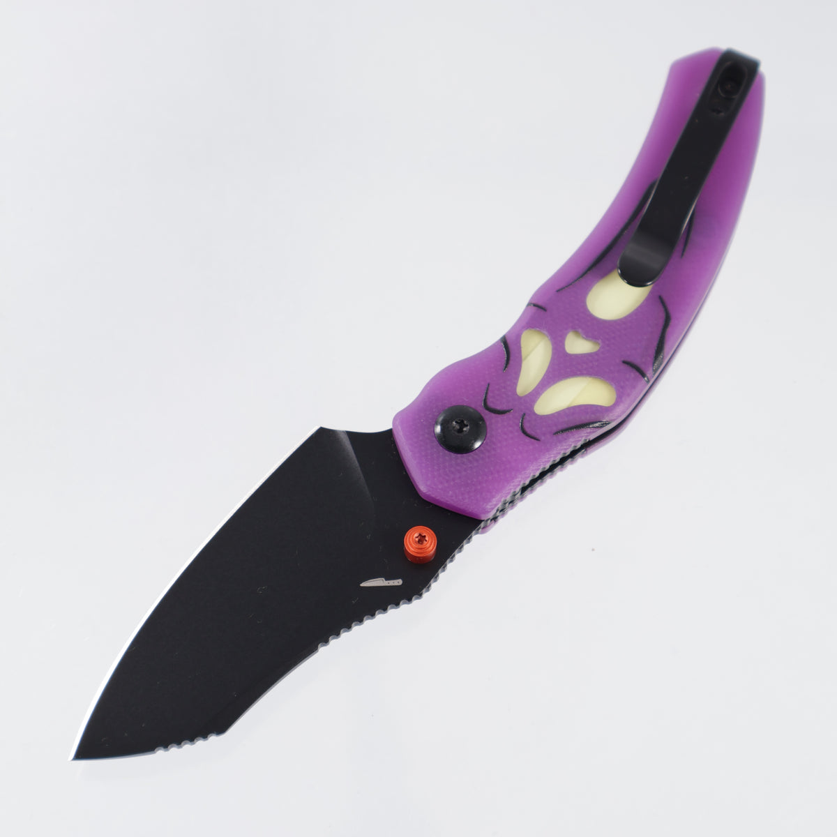 Kizer Halloween Mini Bulldog - Purple GITD G10 w/ Yellow GITD Acrylic Inlay - Black PVD Nitro-V - V3672SBDHW1