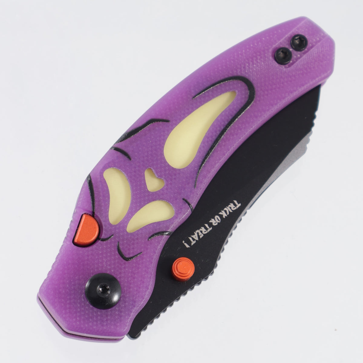 Kizer Halloween Mini Bulldog - Purple GITD G10 w/ Yellow GITD Acrylic Inlay - Black PVD Nitro-V - V3672SBDHW1
