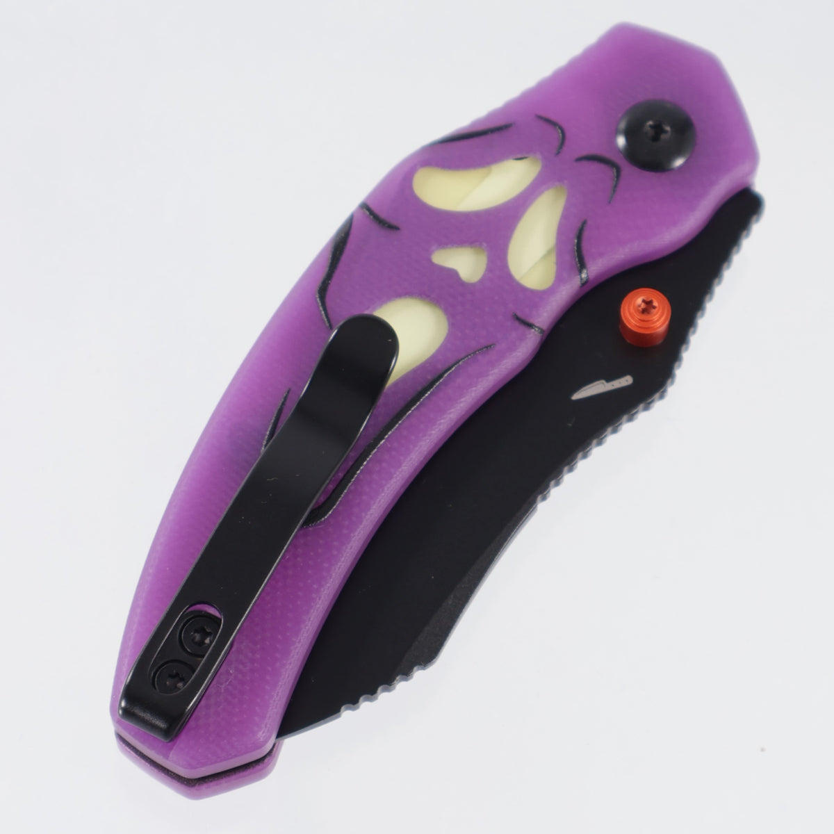 Kizer Halloween Mini Bulldog - Purple GITD G10 w/ Yellow GITD Acrylic Inlay - Black PVD Nitro-V - V3672SBDHW1