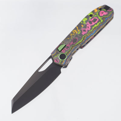Kizer Mash Button Liner Lock - 80s Camo Carbon w/ Green Accents - Matte DLC Ultra M390 - Ki3699BSE1