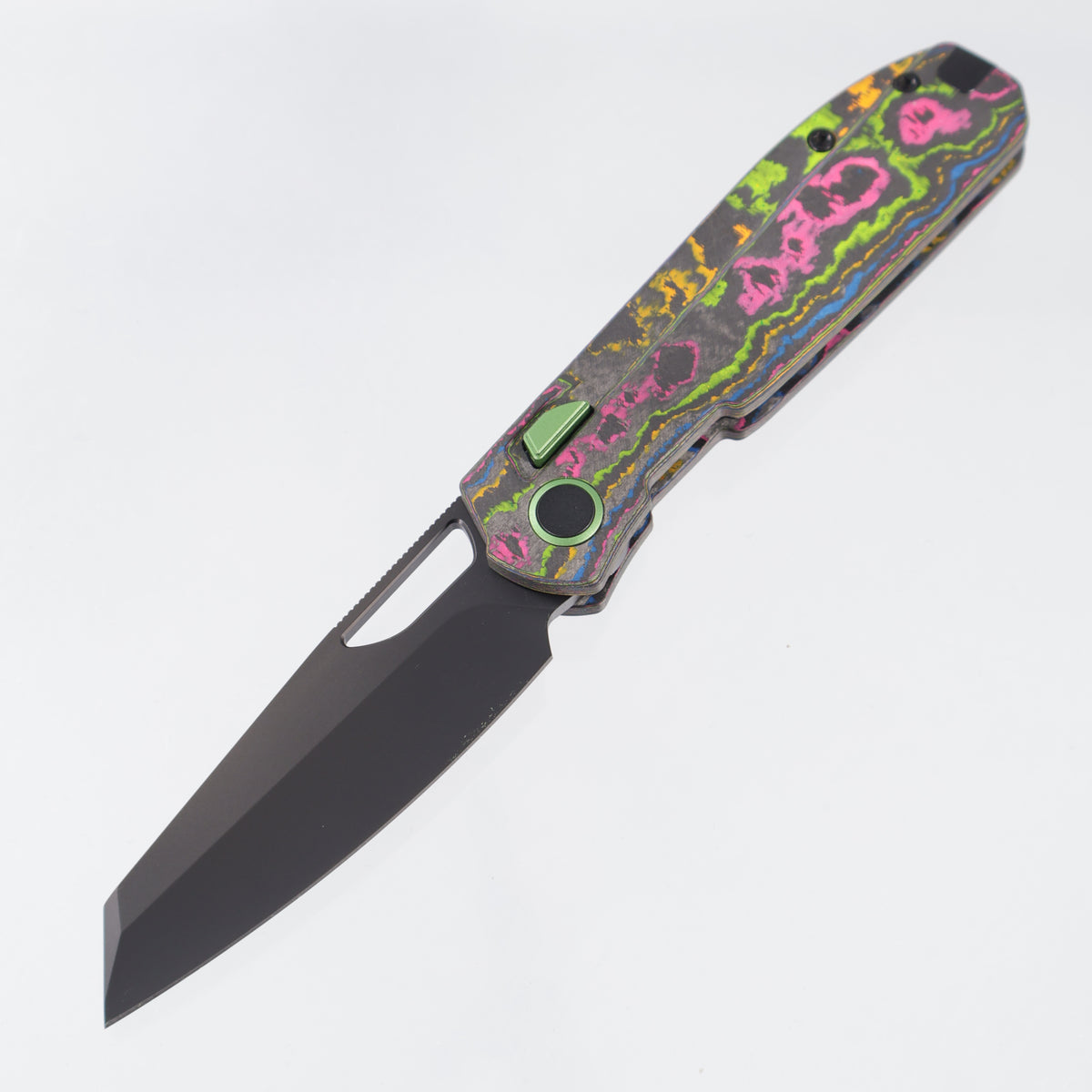 Kizer Mash Button Liner Lock - 80s Camo Carbon w/ Green Accents - Matte DLC Ultra M390 - Ki3699BSE1